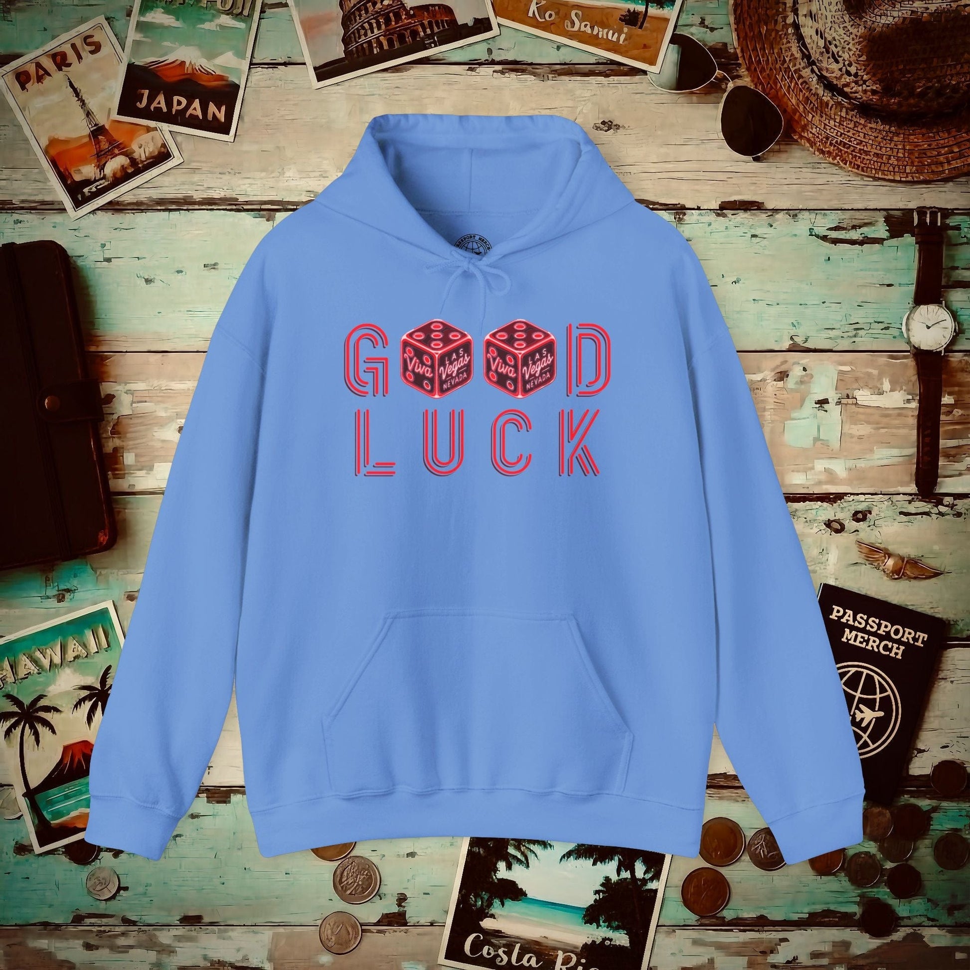 Las Vegas, Nevada, Good Luck Hoodie Carolina Blue / S