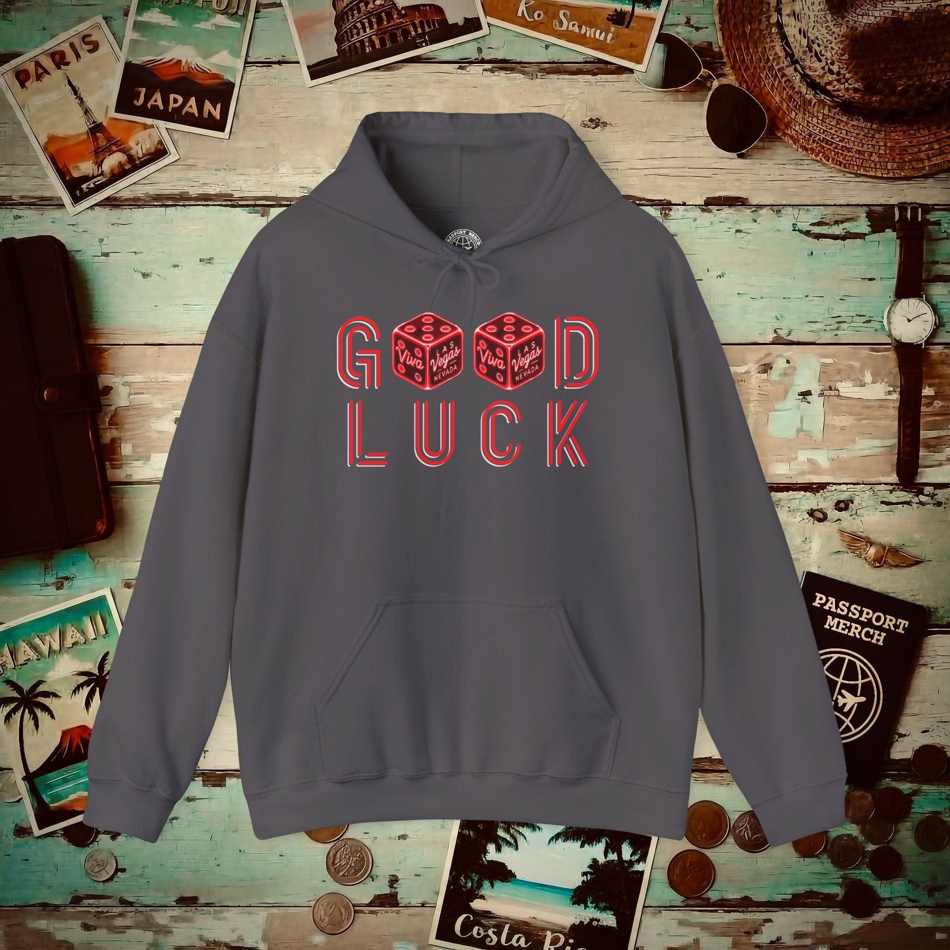 Las Vegas, Nevada, Good Luck Hoodie Charcoal / S