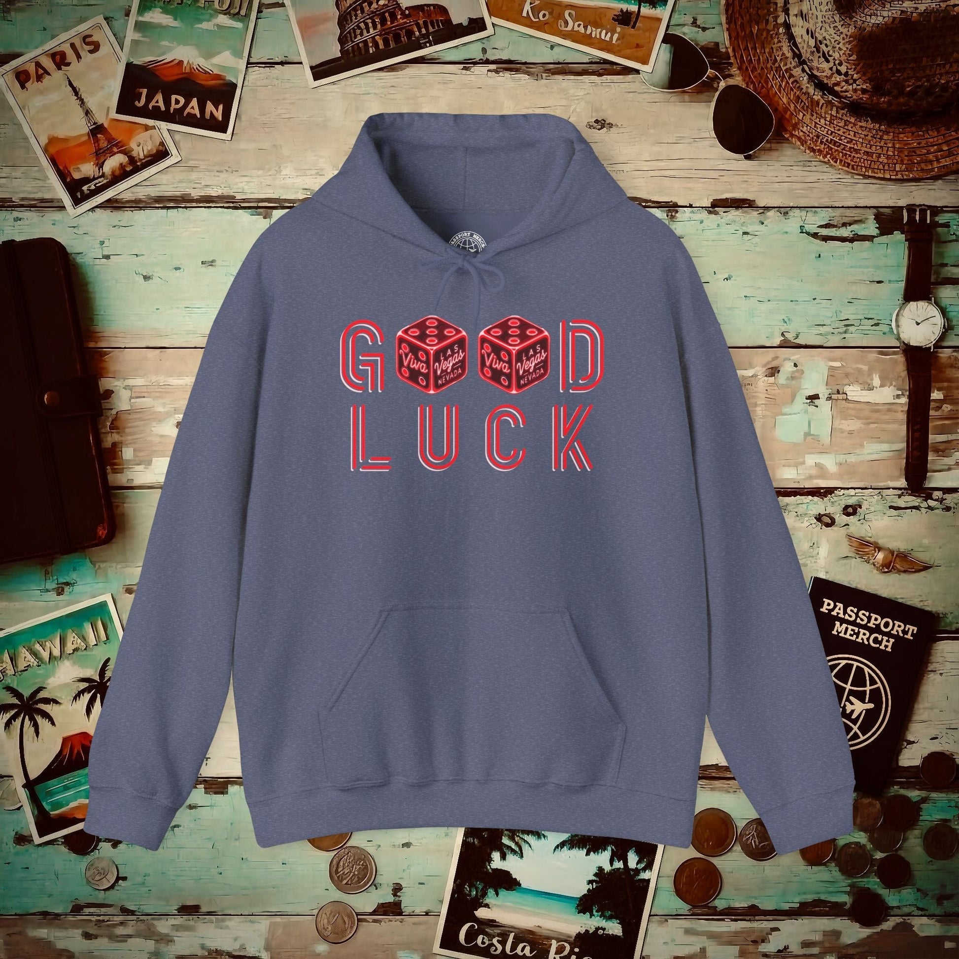 Las Vegas, Nevada, Good Luck Hoodie Heather Navy / S
