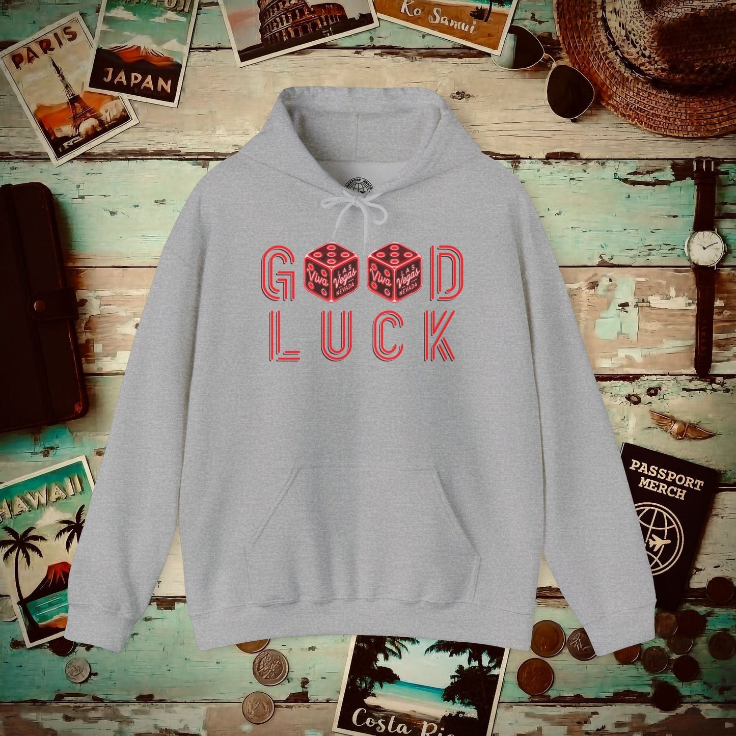 Las Vegas, Nevada, Good Luck Hoodie Sport Grey / S