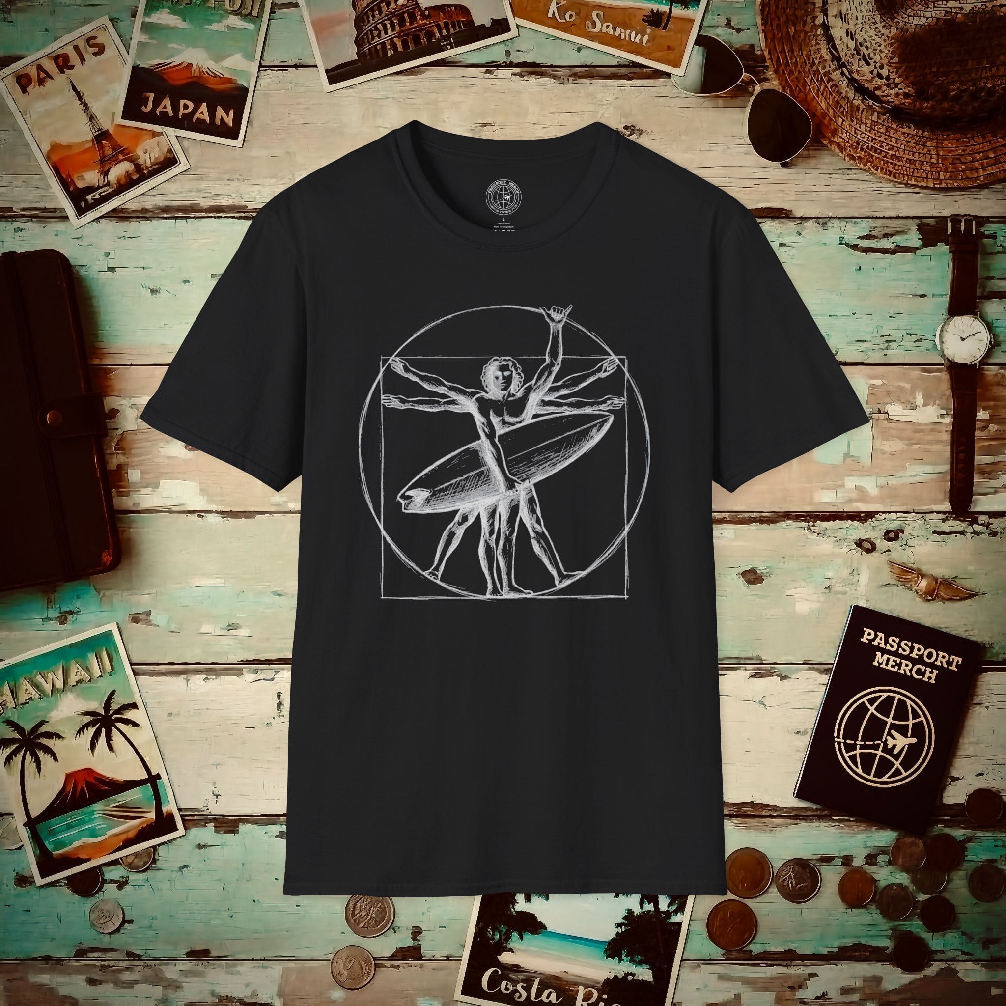 Leonardo da Shaka Vitruvian Surfer Man, Hawaii T-Shirt
