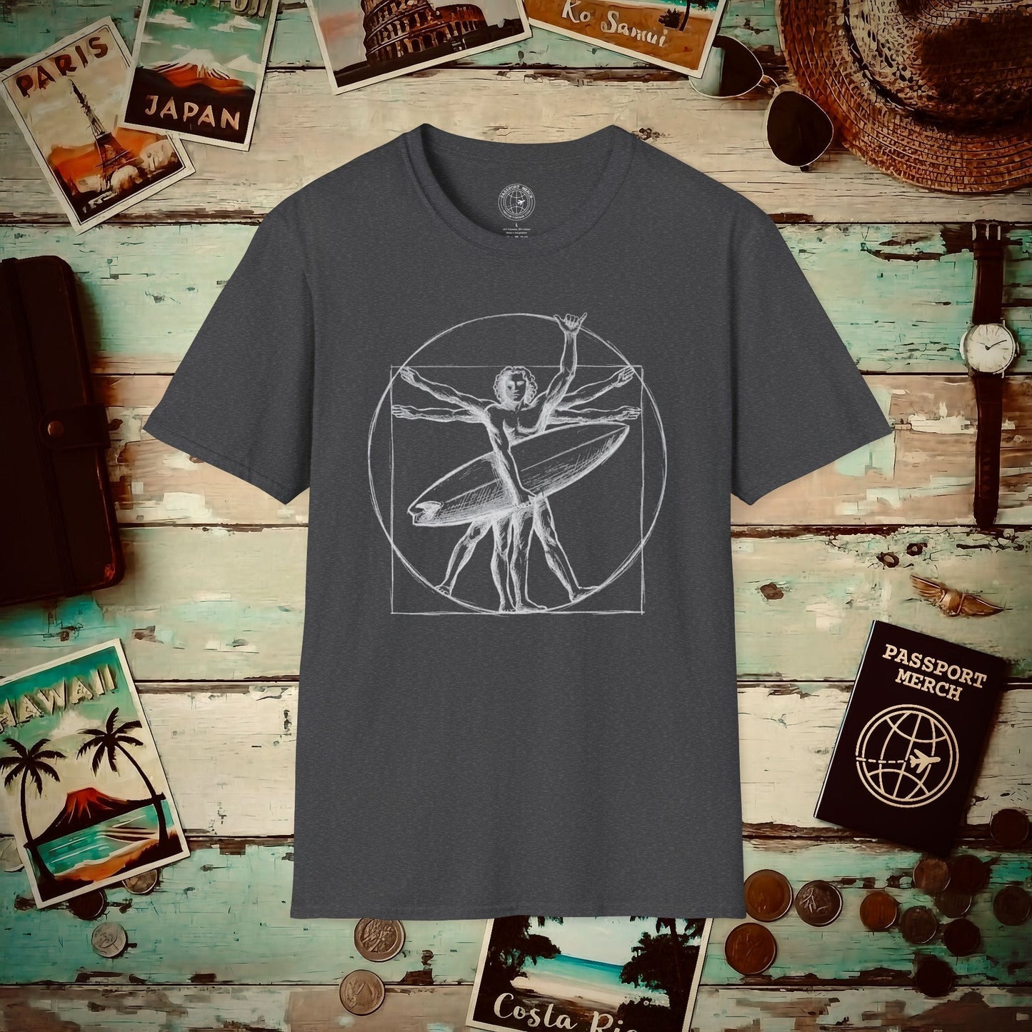Leonardo da Shaka Vitruvian Man, Hawaii T-Shirt Dark Heather / S