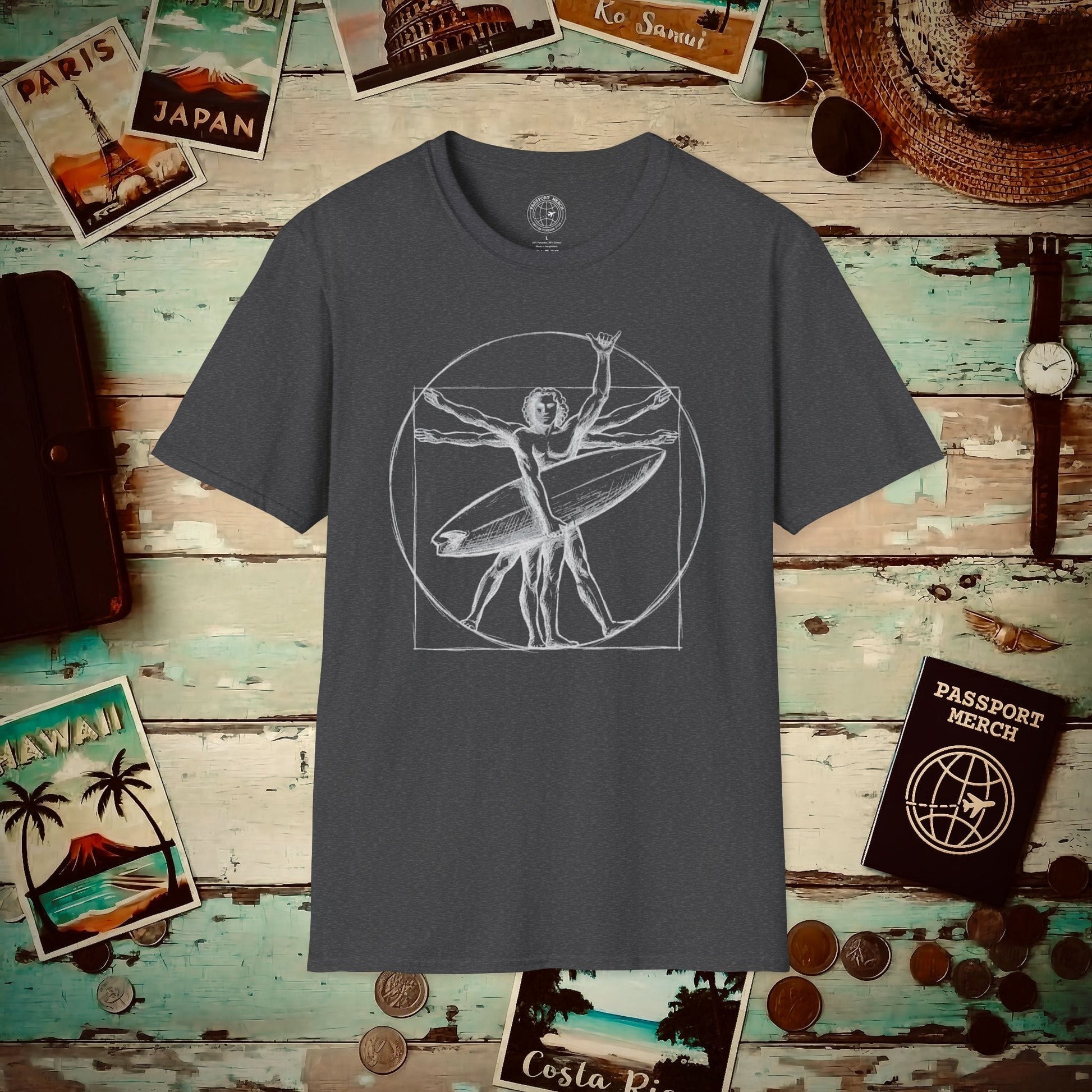 Leonardo da Shaka Vitruvian Man, Hawaii T-Shirt Dark Heather / S