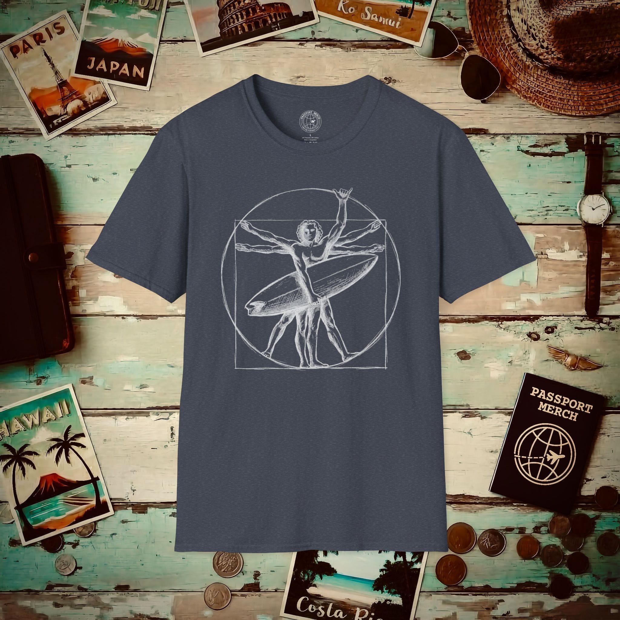Leonardo da Shaka Vitruvian Surfer Man, Hawaii T-Shirt
