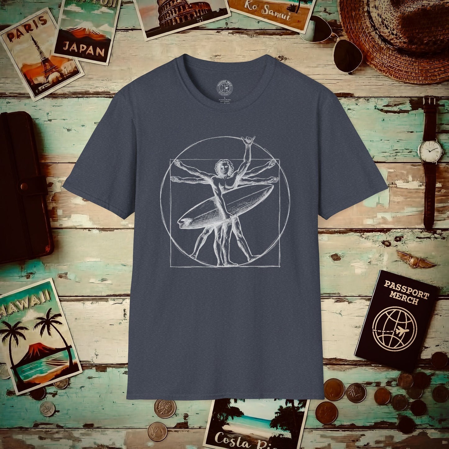 Leonardo da Shaka Vitruvian Man, Hawaii T-Shirt Heather Navy / S
