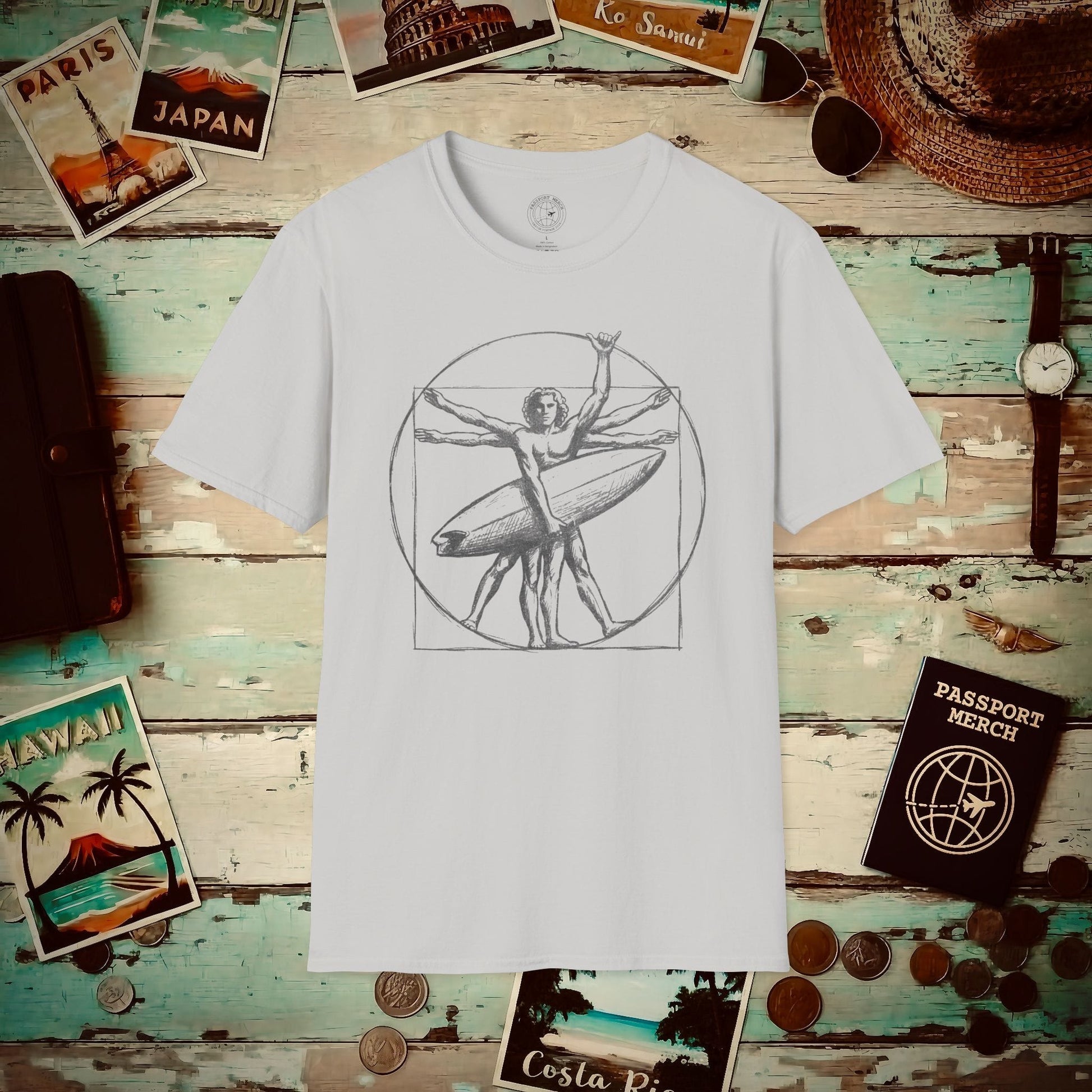 Leonardo da Shaka Vitruvian Man, Hawaii T-Shirt Ice Grey / S