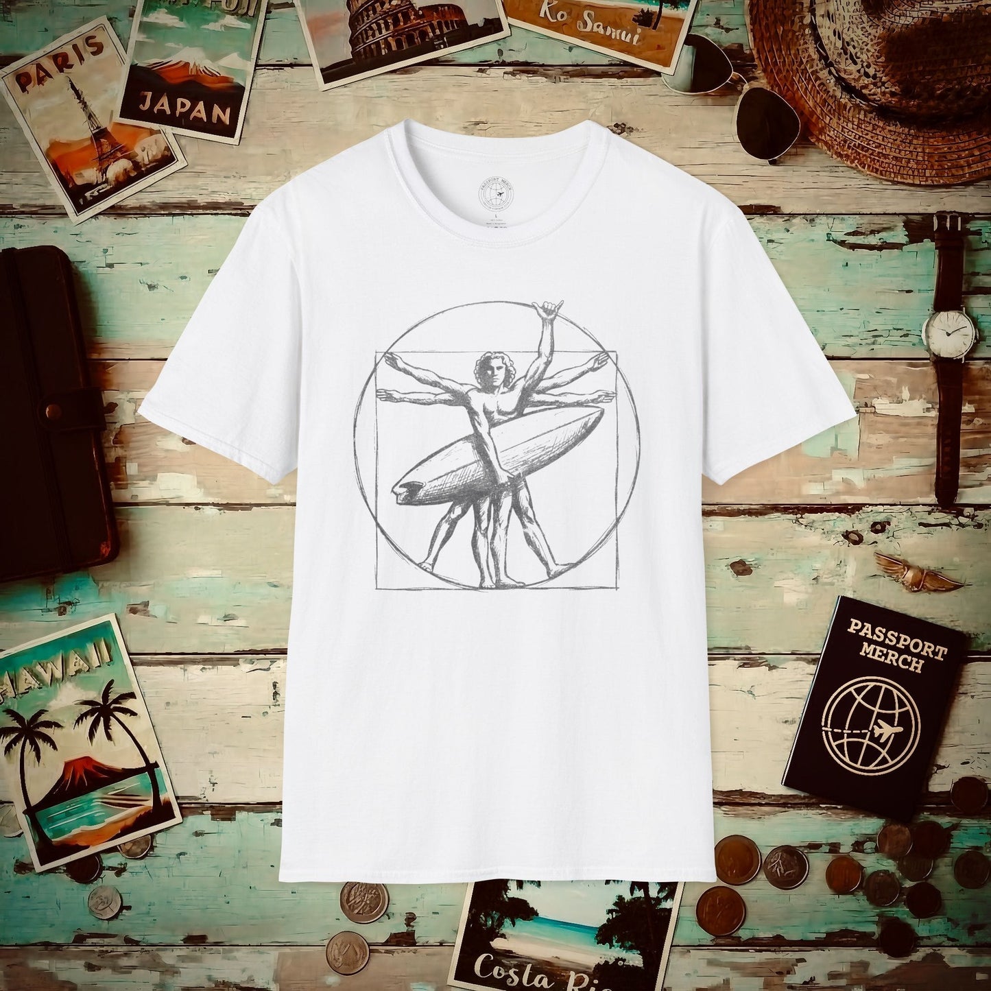 Leonardo da Shaka Vitruvian Man, Hawaii T-Shirt White / S