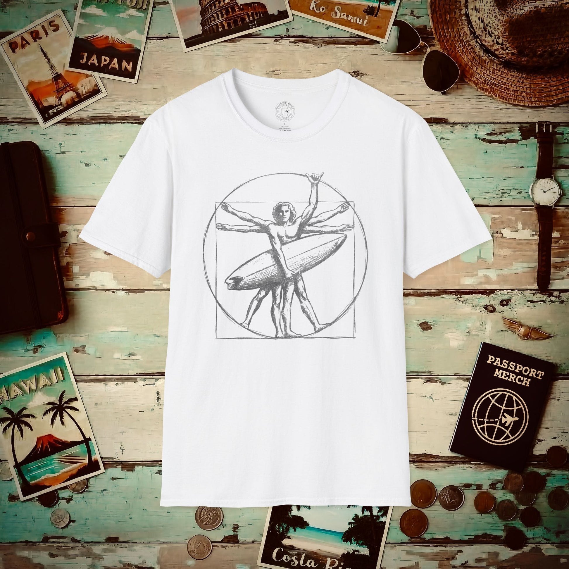 Leonardo da Shaka Vitruvian Man, Hawaii T-Shirt White / S