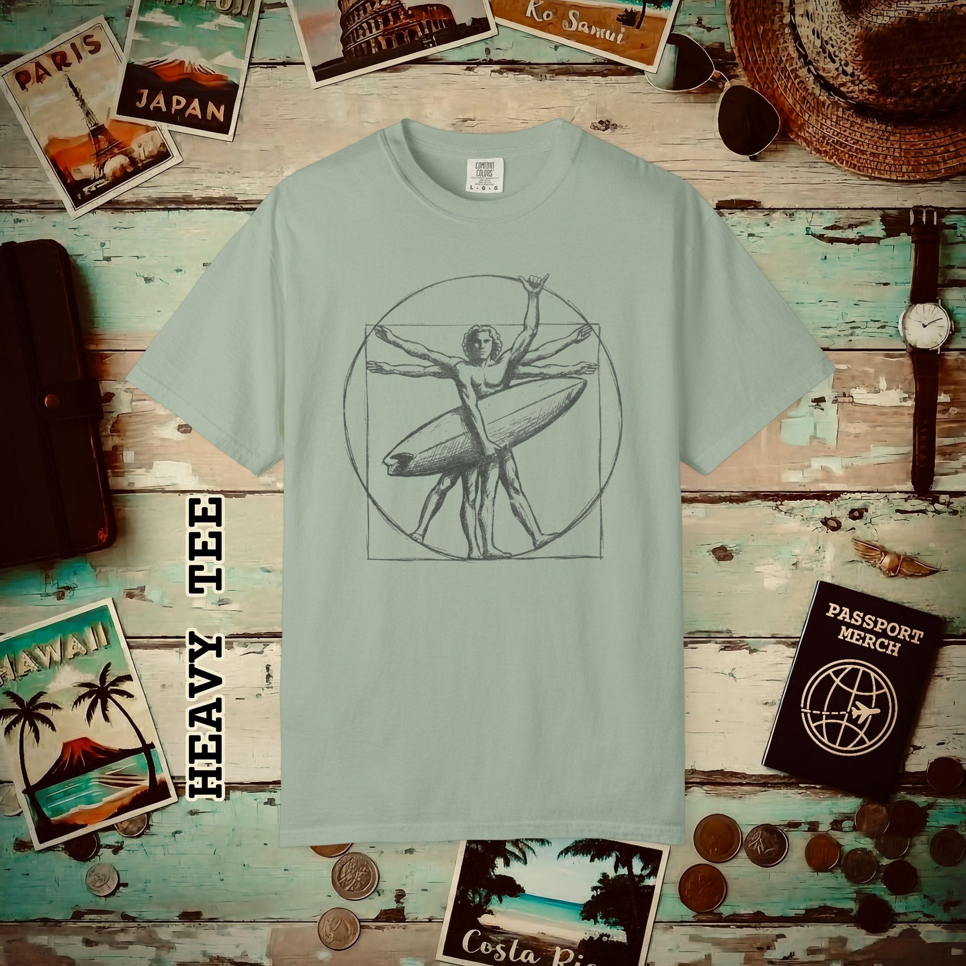 Leonardo da Shaka Vitruvian Surfer Man, Hawaii Heavy Tee Bay / S