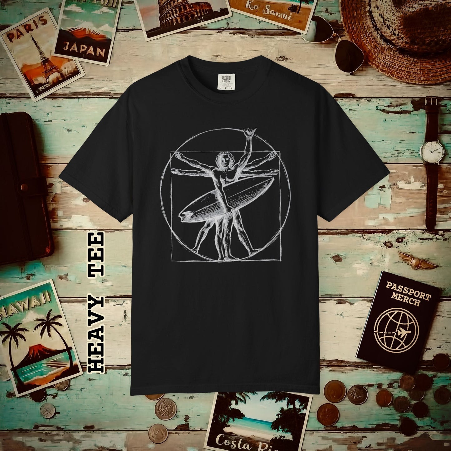 Leonardo da Shaka Vitruvian Surfer Man, Hawaii Heavy Tee Black / S