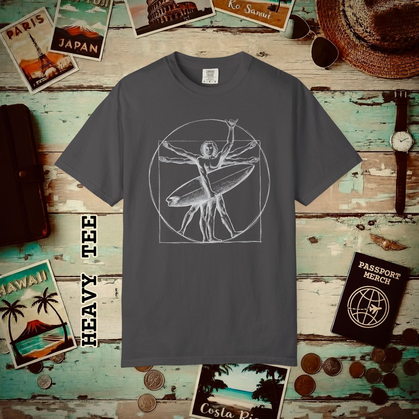 Leonardo da Shaka Vitruvian Surfer Man, Hawaii Heavy Tee Graphite / S