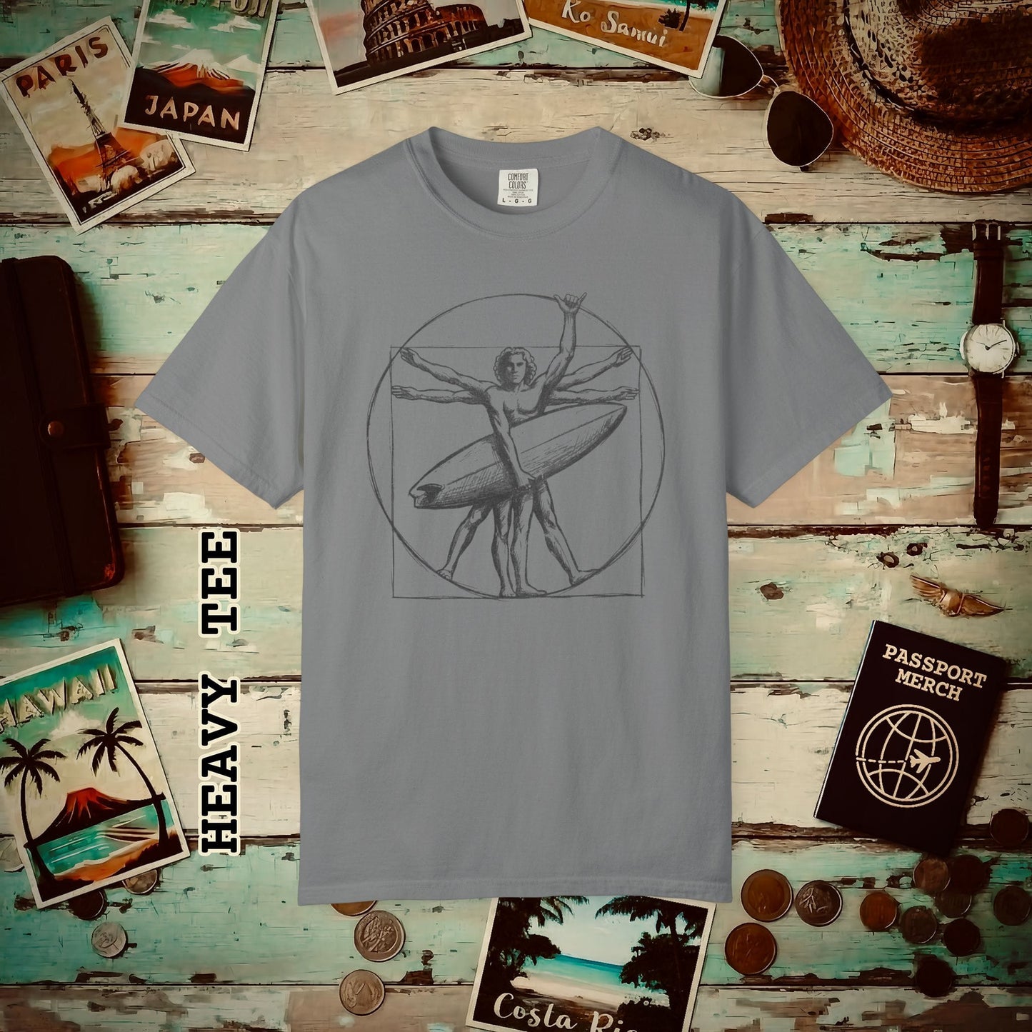Leonardo da Shaka Vitruvian Surfer Man, Hawaii Heavy Tee Grey / S