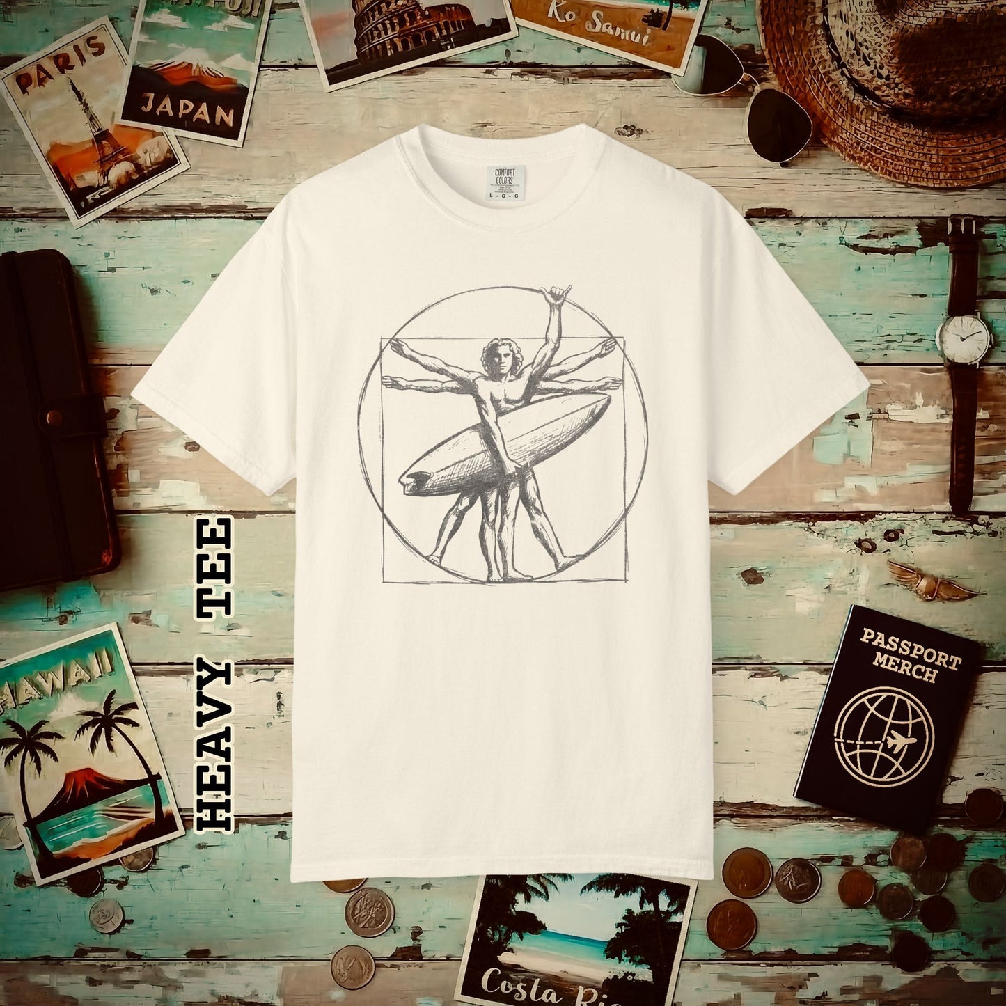 Leonardo da Shaka Vitruvian Surfer Man, Hawaii Heavy Tee Ivory / S