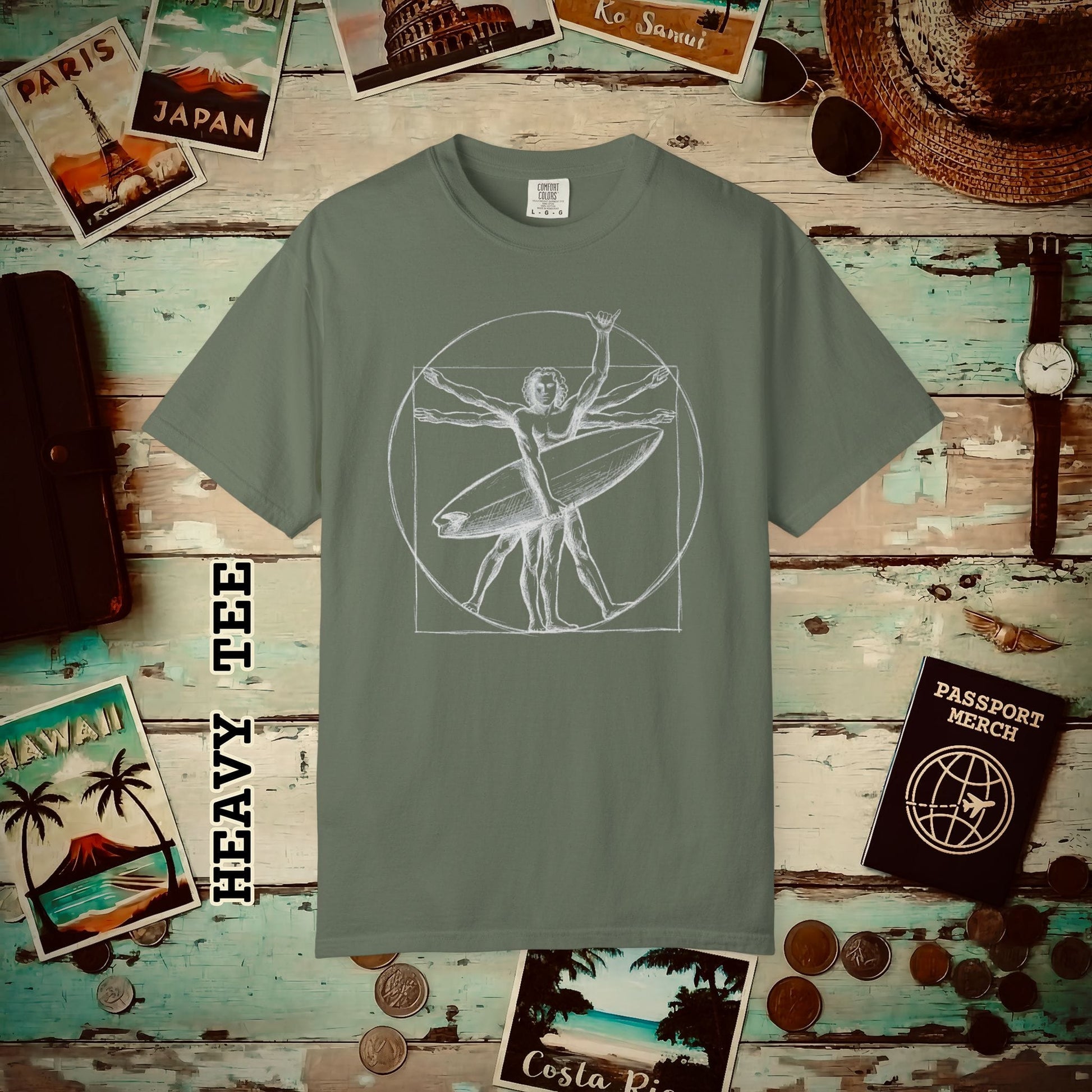 Leonardo da Shaka Vitruvian Surfer Man, Hawaii Heavy Tee Moss / S