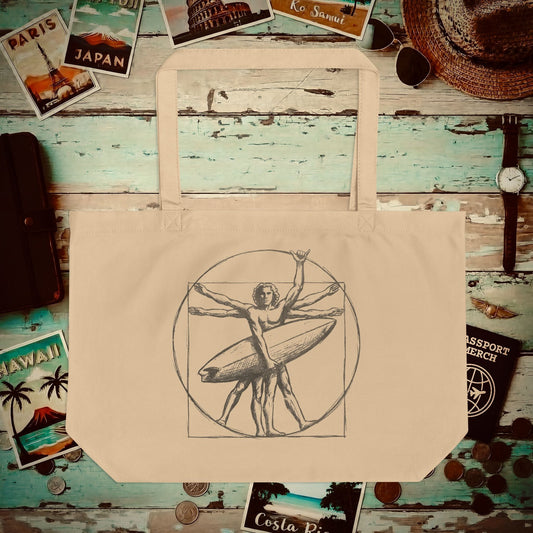Leonardo da Shaka Vitruvian Surfer Man, Hawaii Organic Tote Oyster / One size