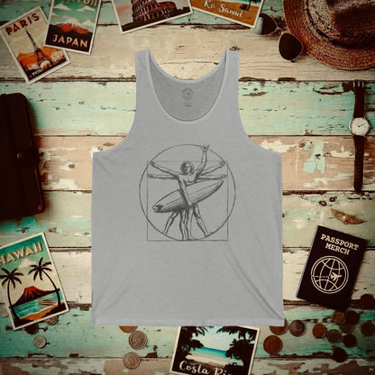 Leonardo da Shaka Vitruvian Surfer Man, Hawaii Tank Top Athletic Heather / XS