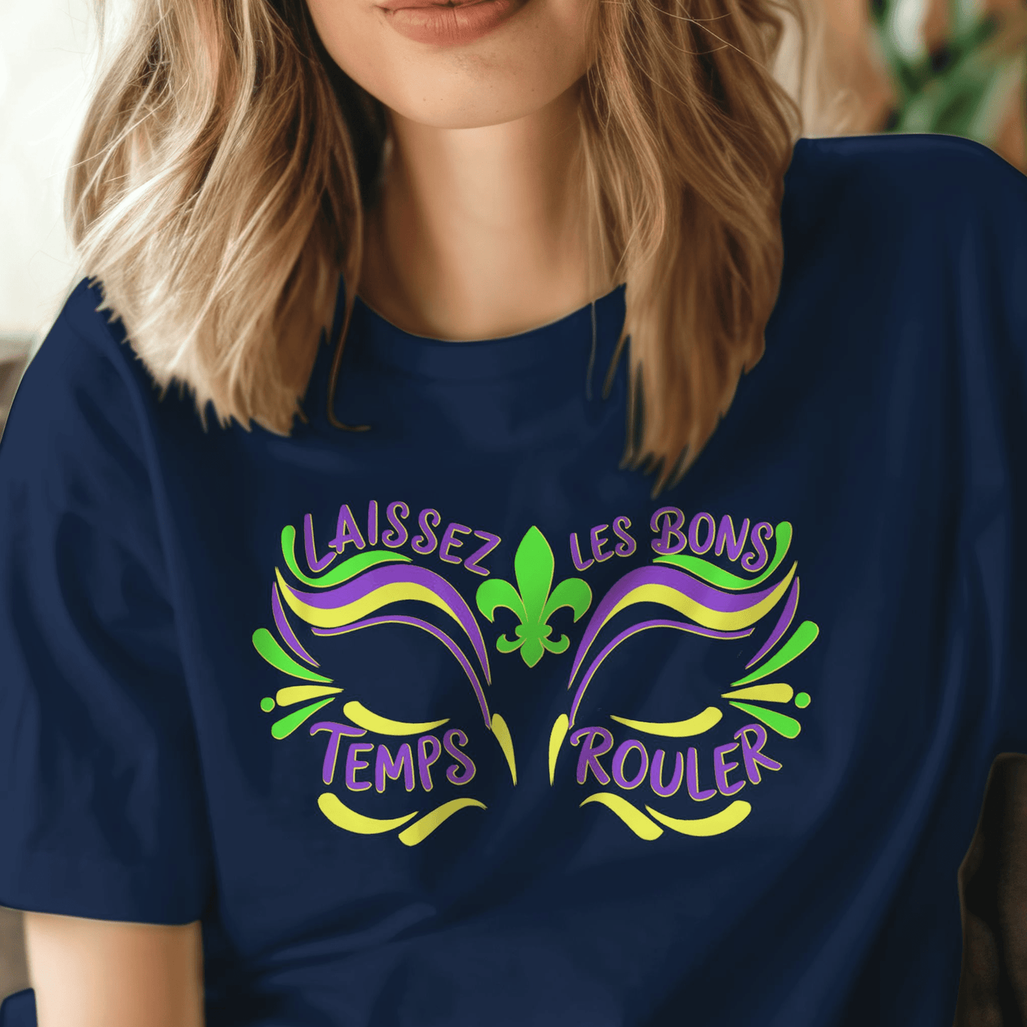 Les Bons Temps Mask, Louisiana T-Shirt Navy / S