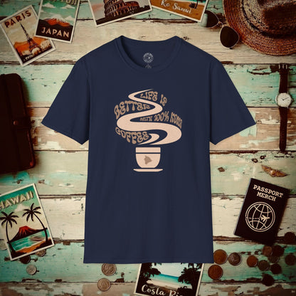 Life is better with 100% Kona Coffee, Hawaii T-Shirt Navy / S