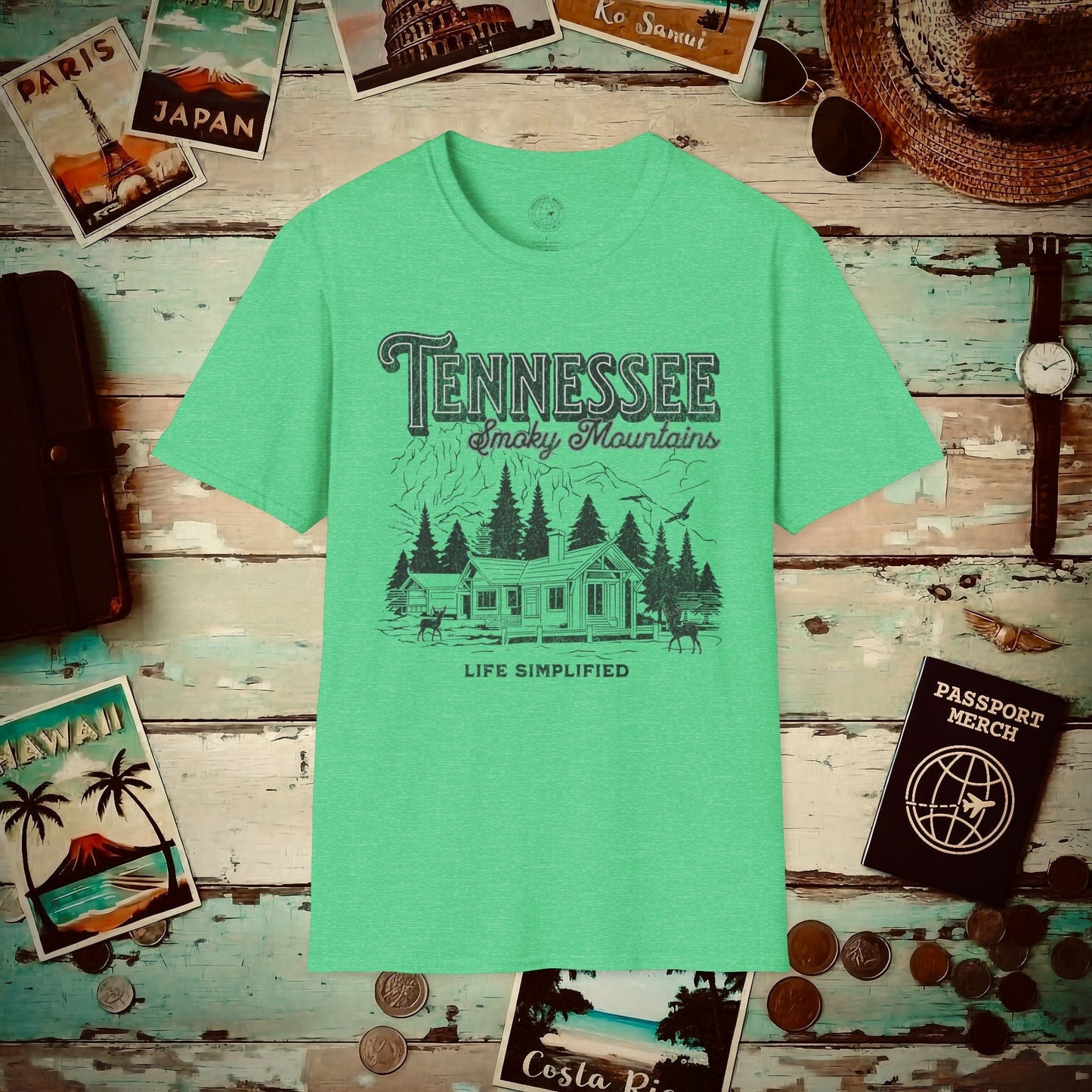 Life Simplified, Smoky Mountains Tennessee T-Shirt Heather Irish Green / S
