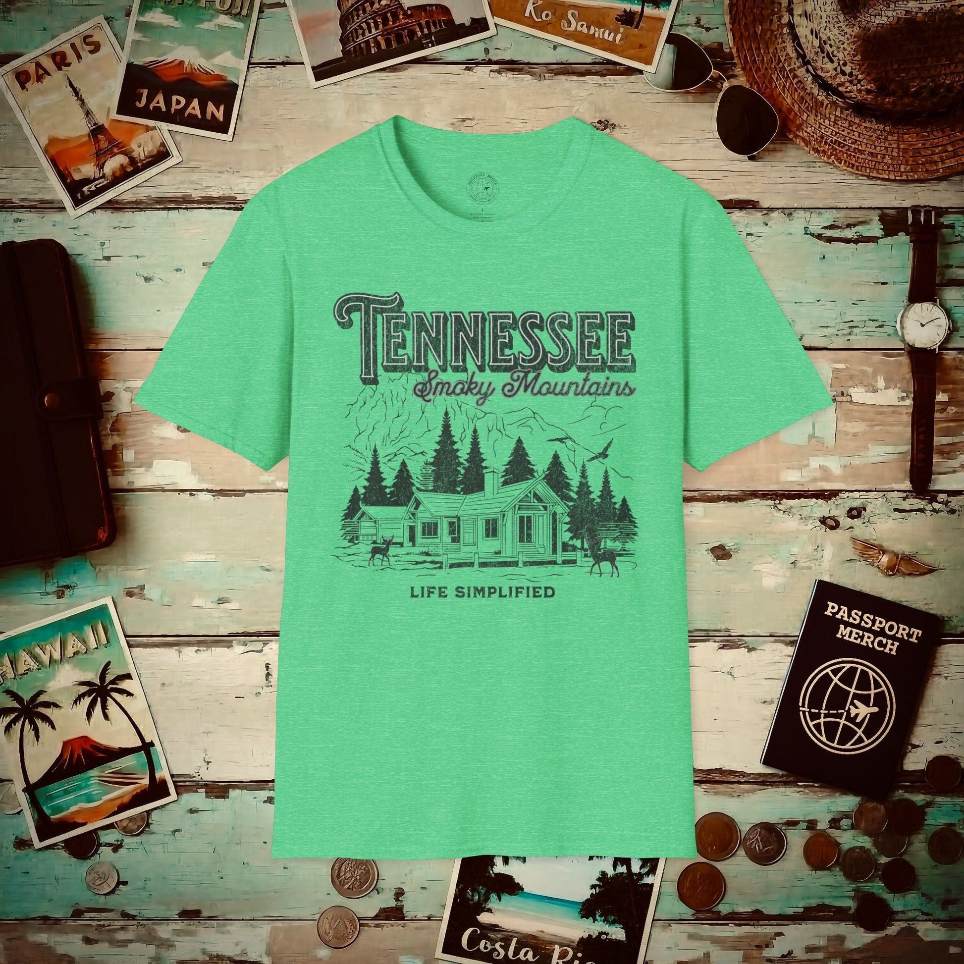 Life Simplified, Smoky Mountains Tennessee T-Shirt Heather Irish Green / S