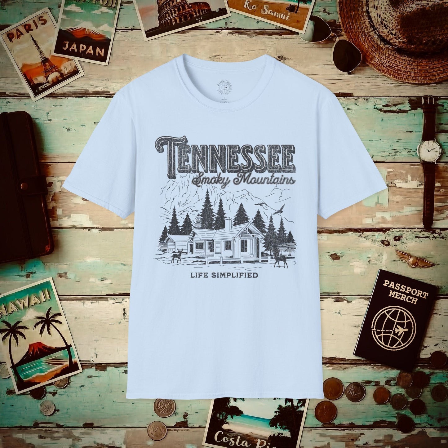 Life Simplified, Smoky Mountains Tennessee T-Shirt Light Blue / S