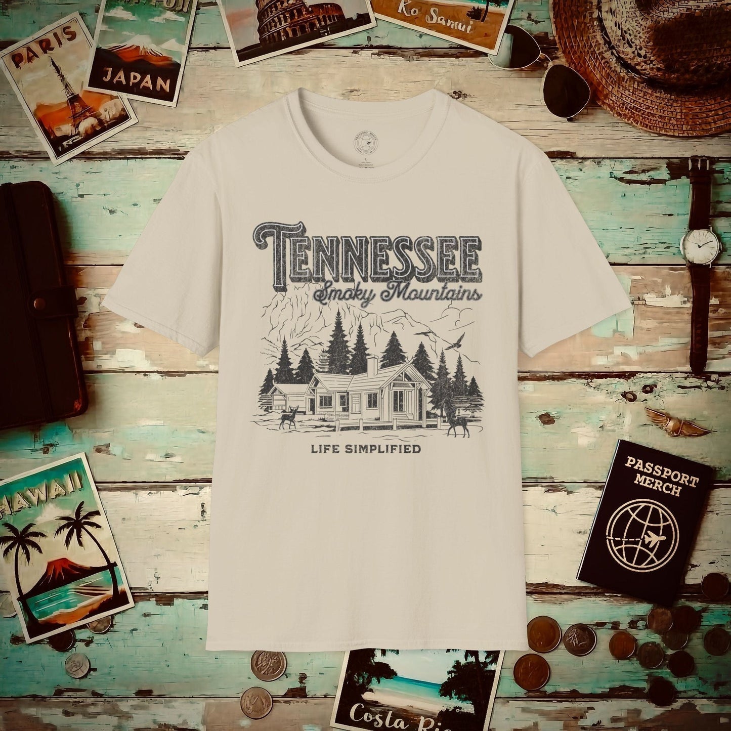 Life Simplified, Smoky Mountains Tennessee T-Shirt Sand / S