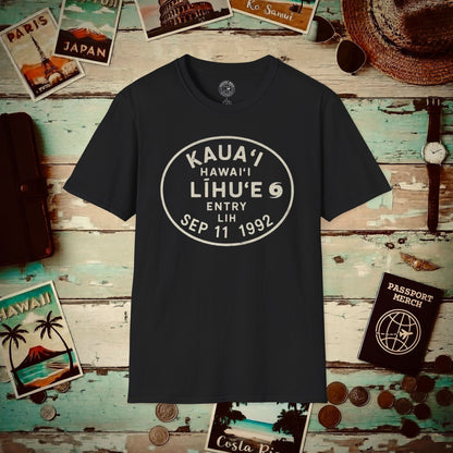 Lihue, Kauai, Hawaii - Vintage Passport Stamp T-Shirt Black / S