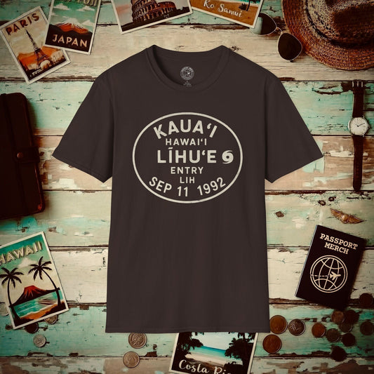 Lihue, Kauai, Hawaii - Vintage Passport Stamp T-Shirt Dark Chocolate / S