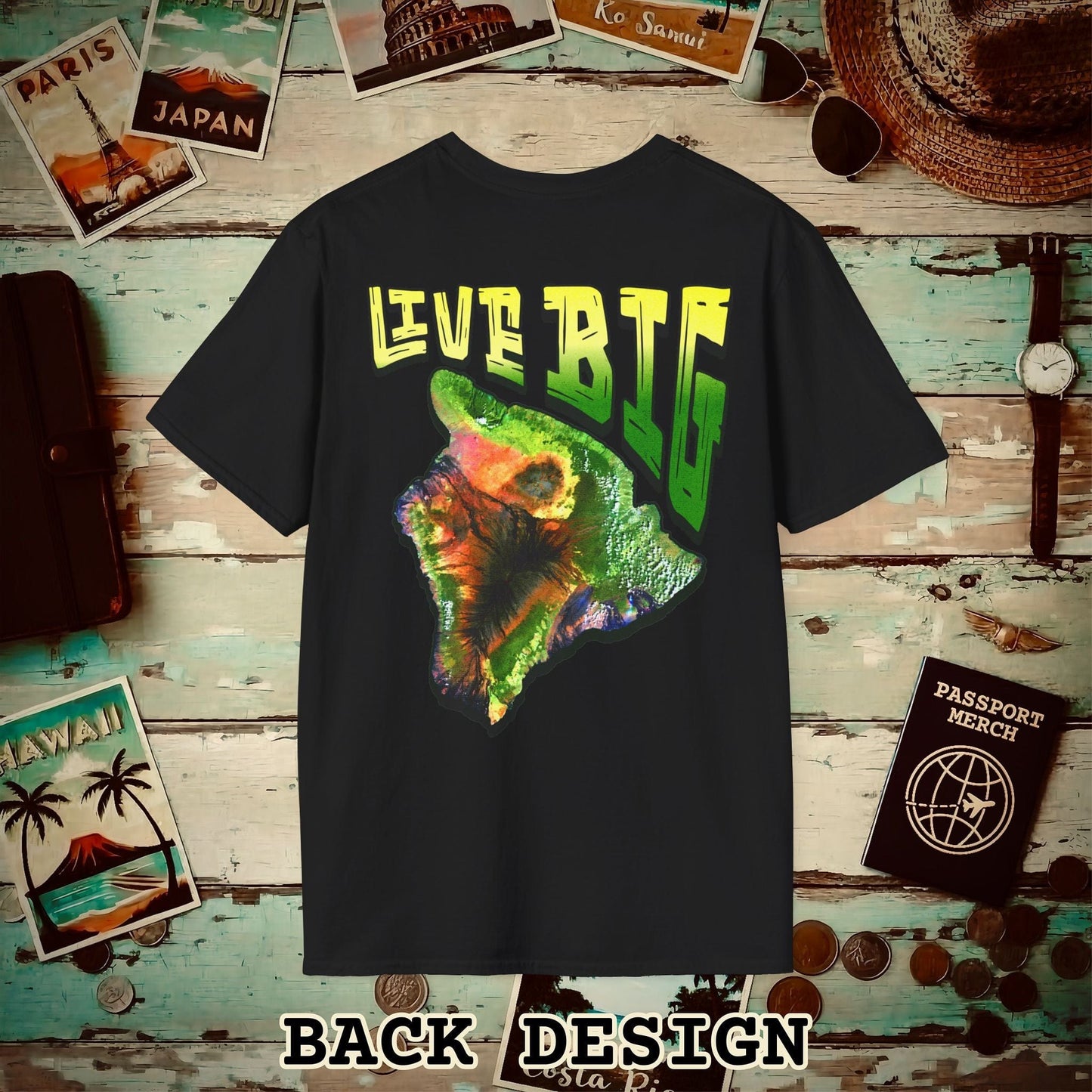 Live BIG (Island), Hawaii, Back Print T-Shirt Black / S