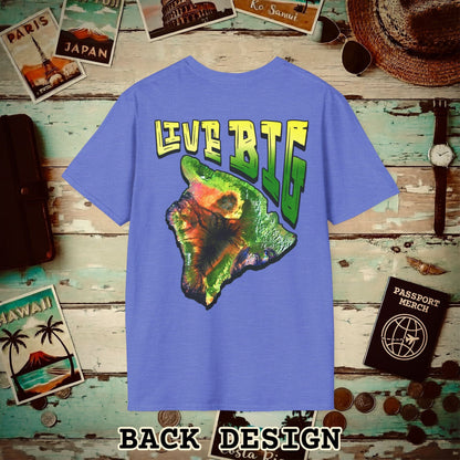 Live BIG (Island), Hawaii, Back Print T-Shirt Heather Royal / S