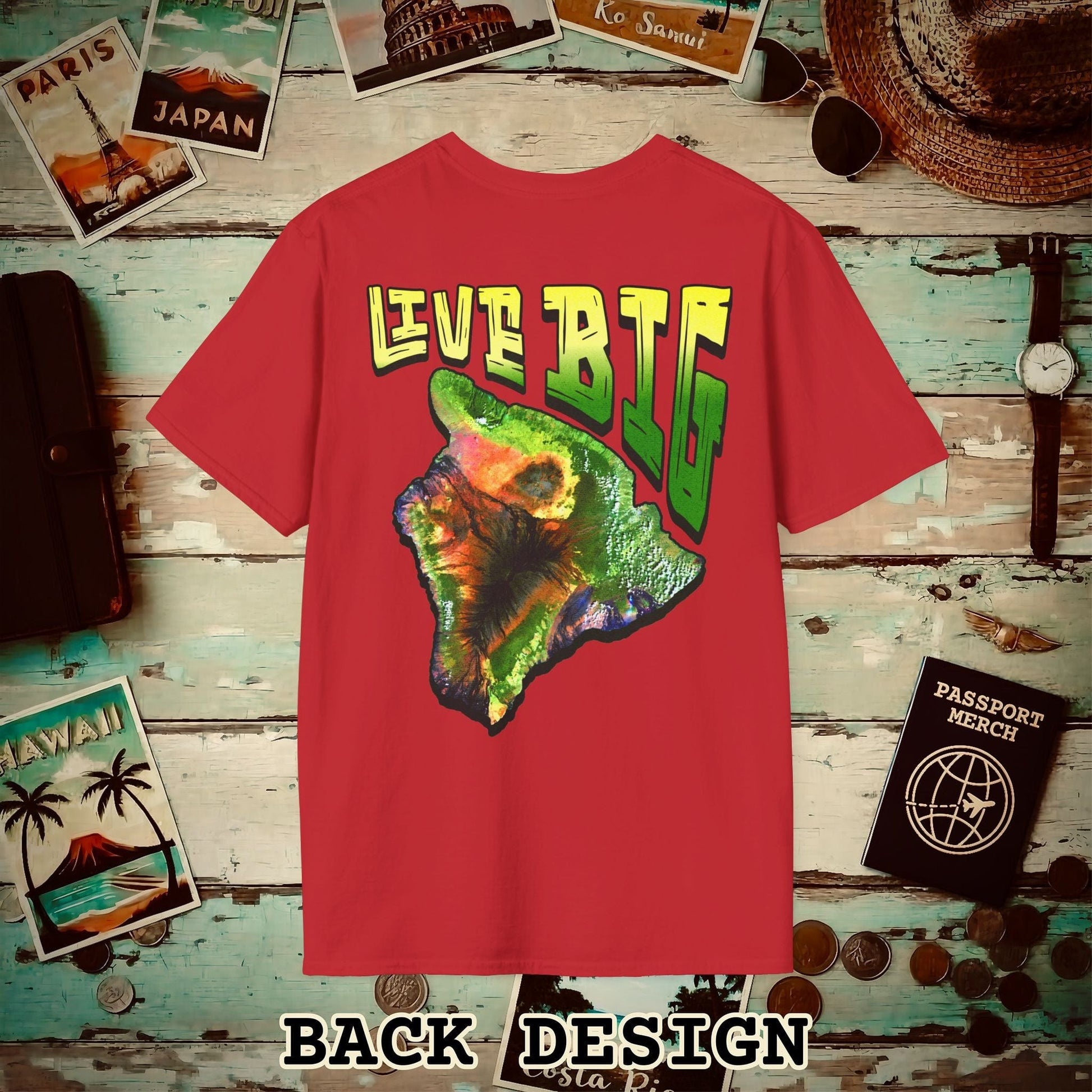 Live BIG (Island), Hawaii, Back Print T-Shirt Red / S