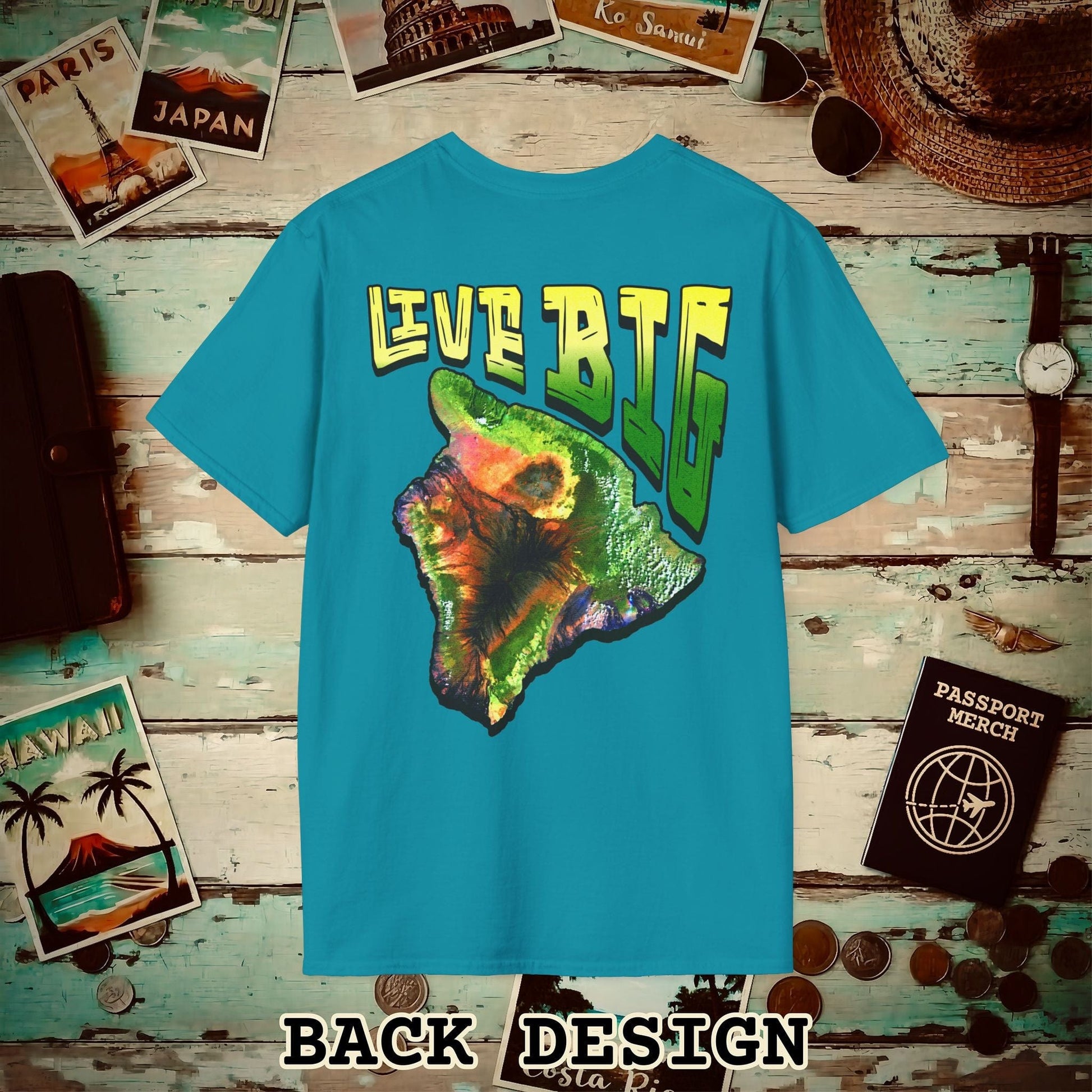 Live BIG (Island), Hawaii, Back Print T-Shirt Tropical Blue / S