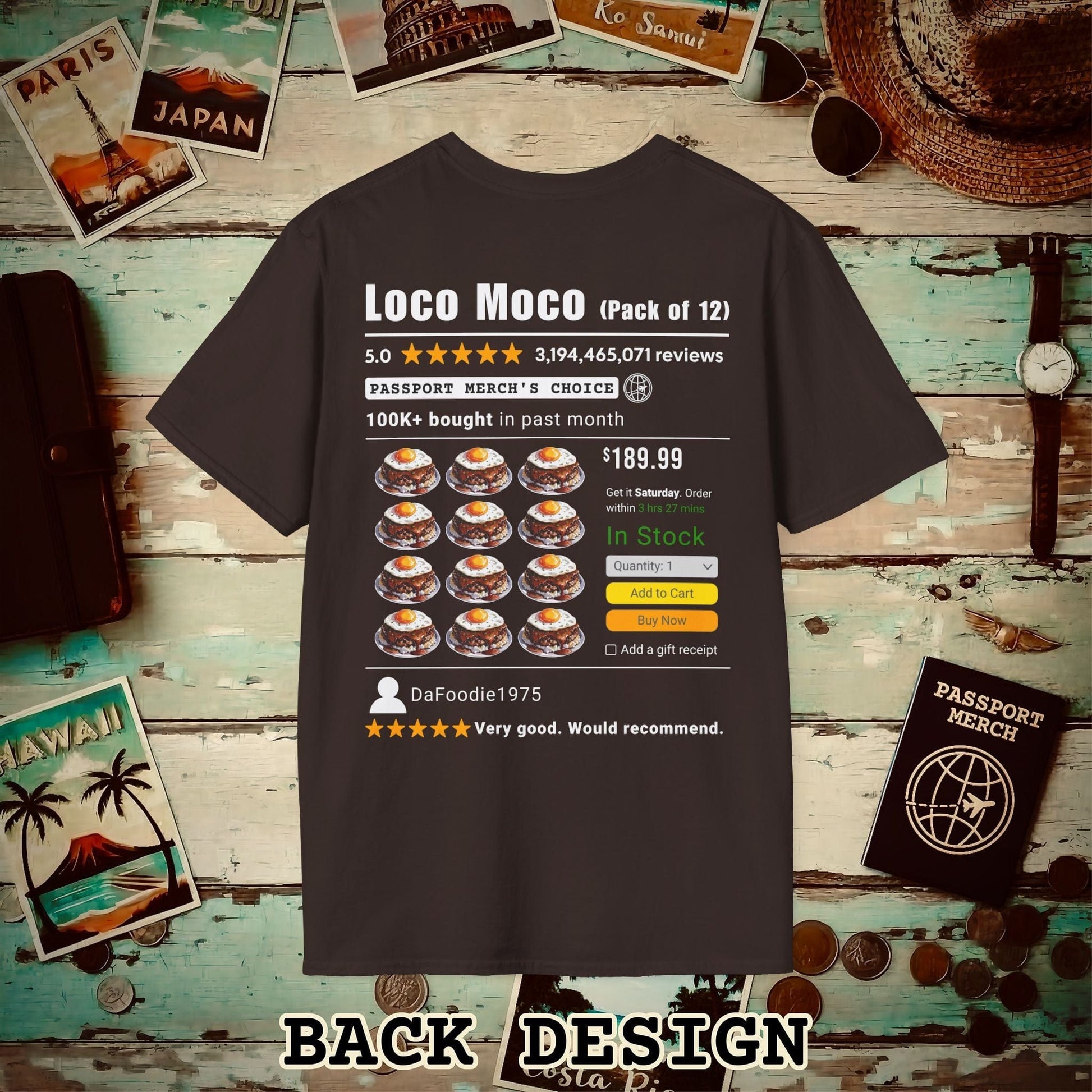 Loco Moco (5-Star Buy Now Edition), Hawaii, Back Print T-Shirt Dark Chocolate / S
