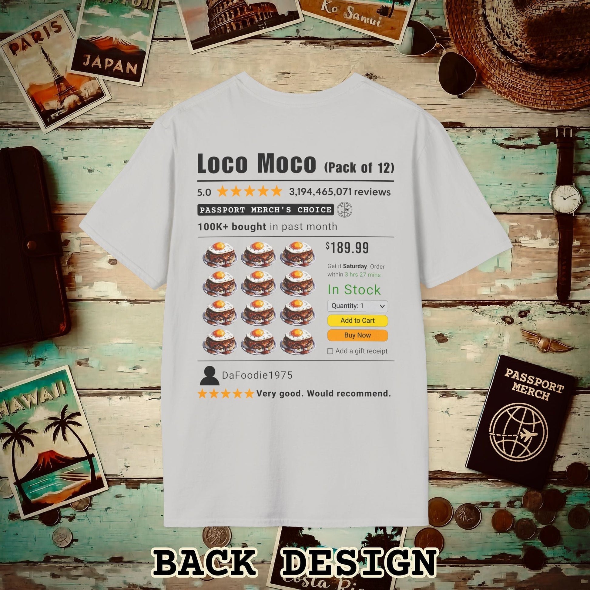 Loco Moco (5-Star Buy Now Edition), Hawaii, Back Print T-Shirt Ice Grey / S