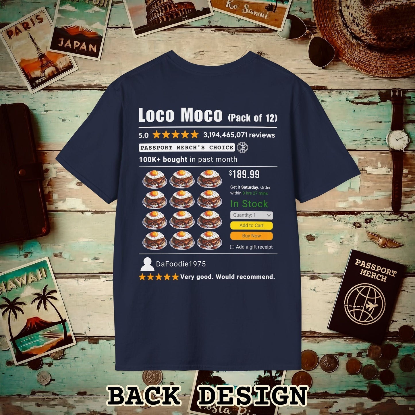Loco Moco (5-Star Buy Now Edition), Hawaii, Back Print T-Shirt Navy / S