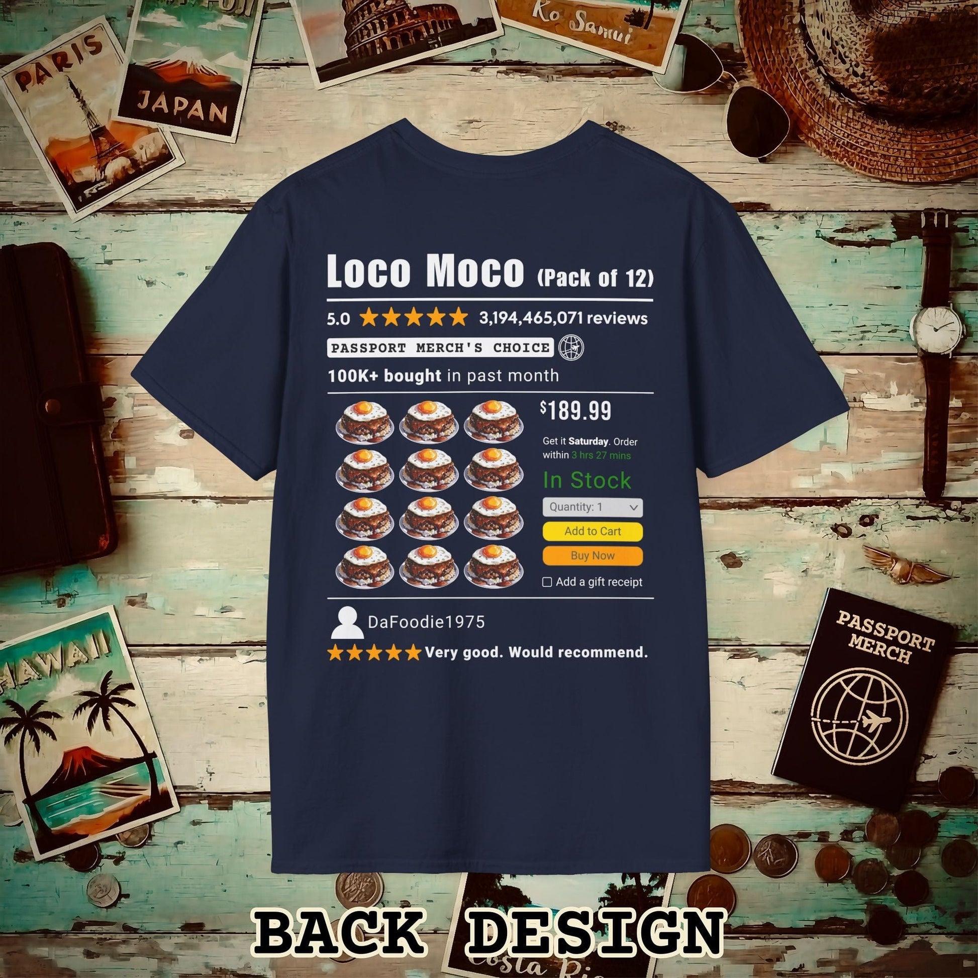 Loco Moco (5-Star Buy Now Edition), Hawaii, Back Print T-Shirt Navy / S