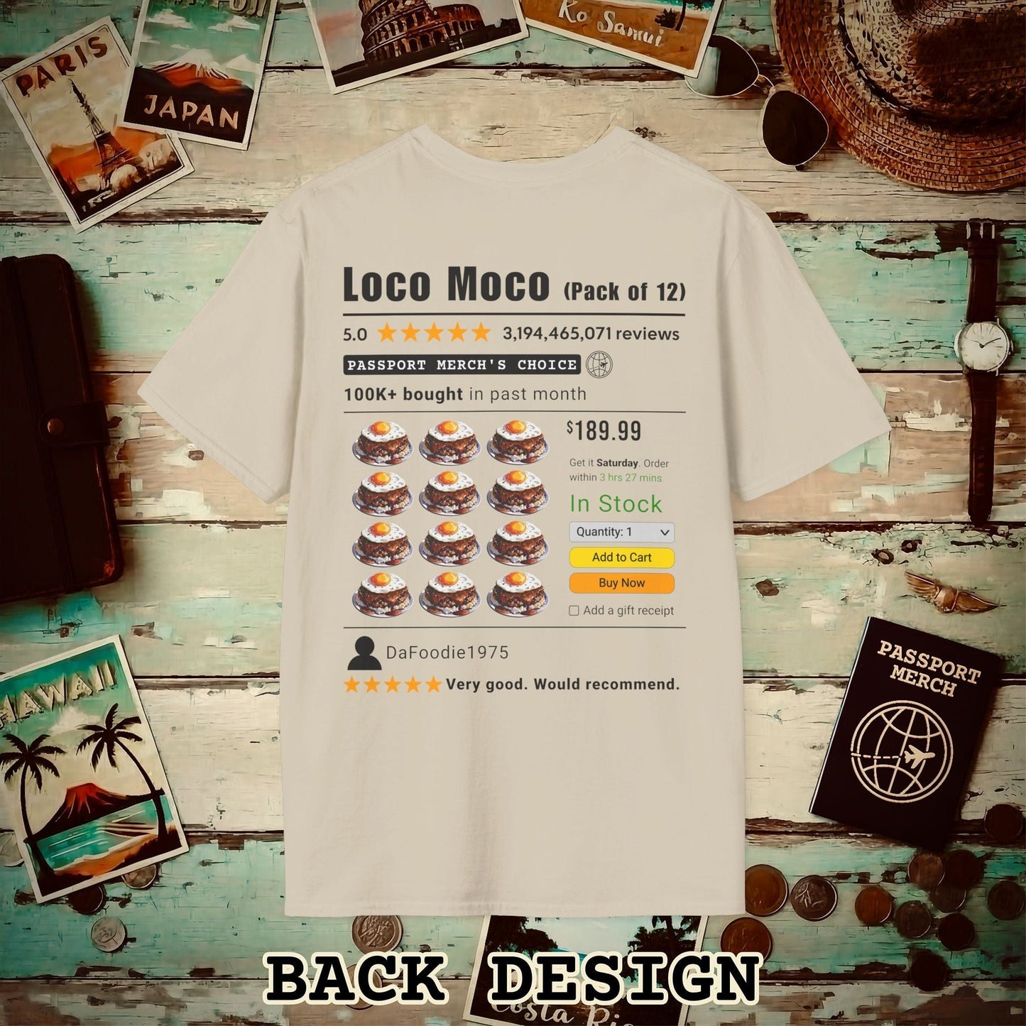 Loco Moco (5-Star Buy Now Edition), Hawaii, Back Print T-Shirt Sand / S