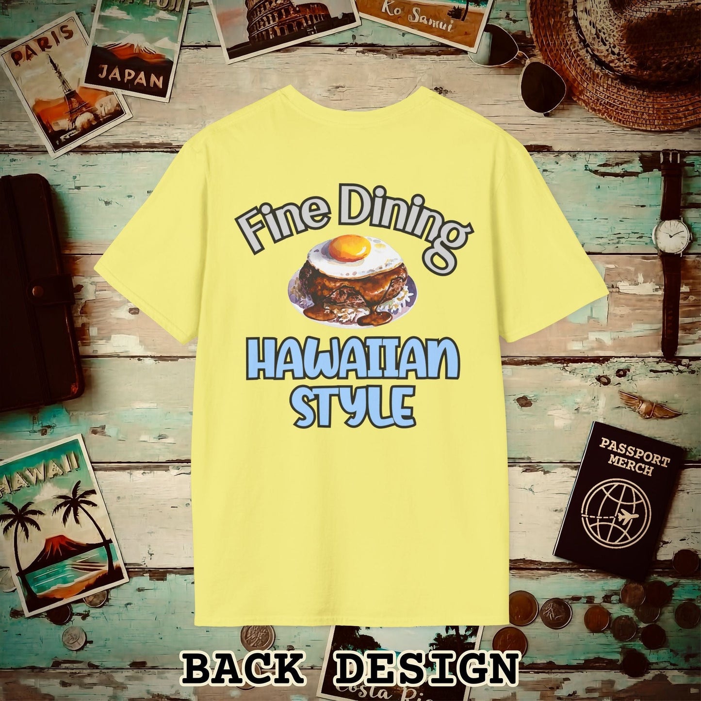 Loco Moco Fine Dining Hawaiian Style, Back Print T-Shirt Cornsilk / S