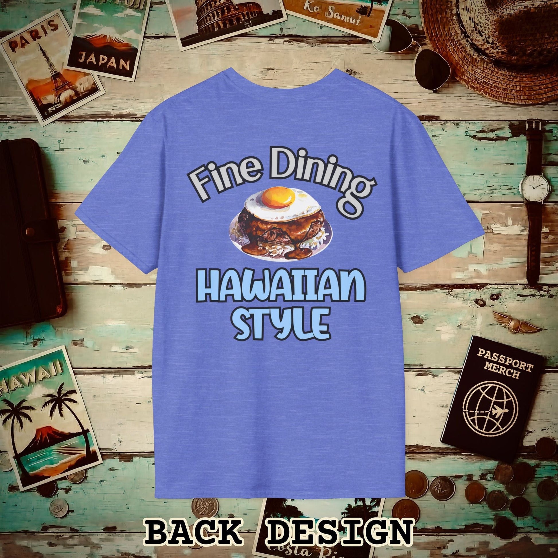 Loco Moco Fine Dining Hawaiian Style, Back Print T-Shirt Heather Royal / S