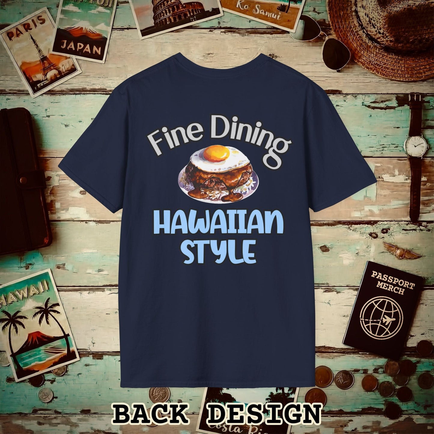 Loco Moco Fine Dining Hawaiian Style, Back Print T-Shirt Navy / S