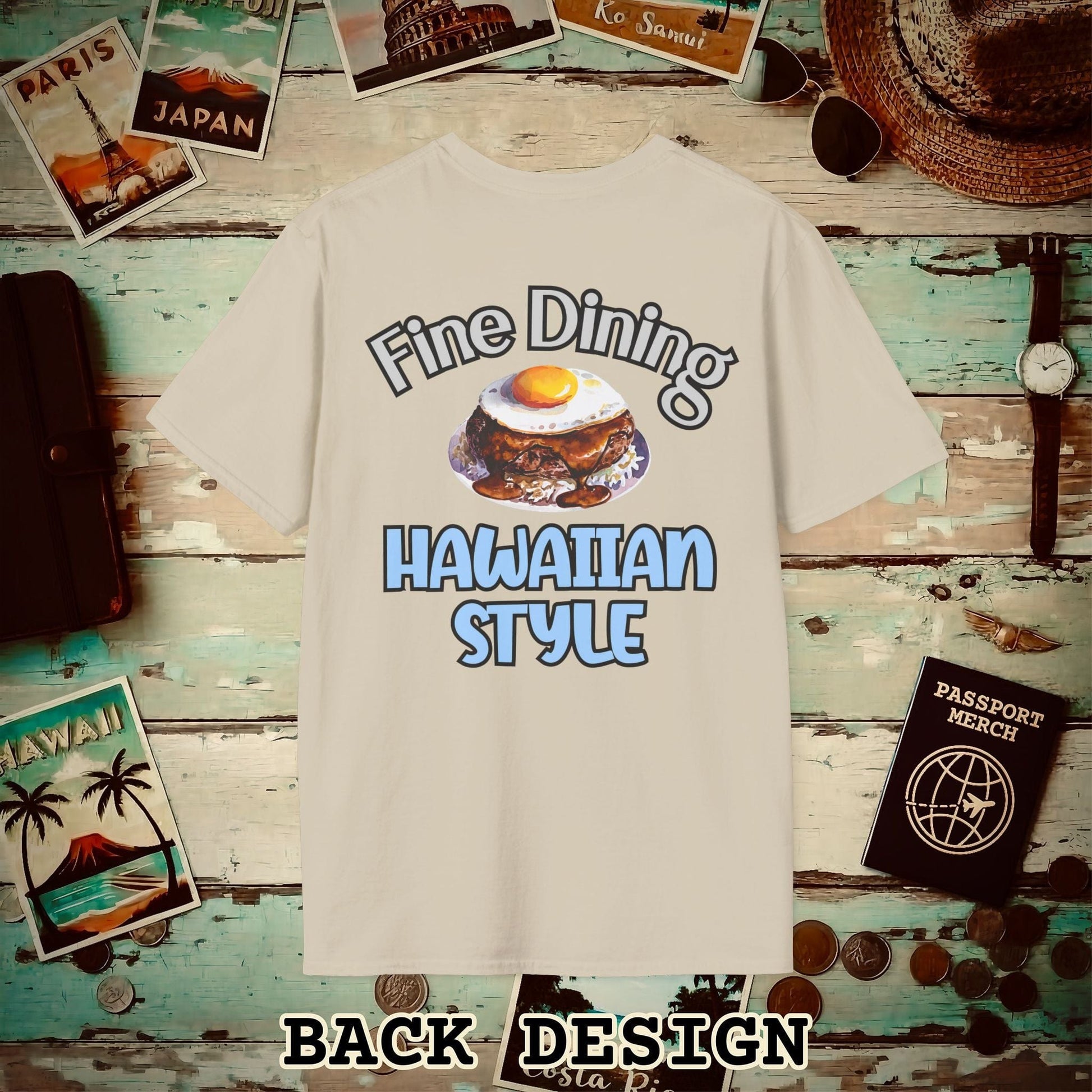 Loco Moco Fine Dining Hawaiian Style, Back Print T-Shirt Sand / S