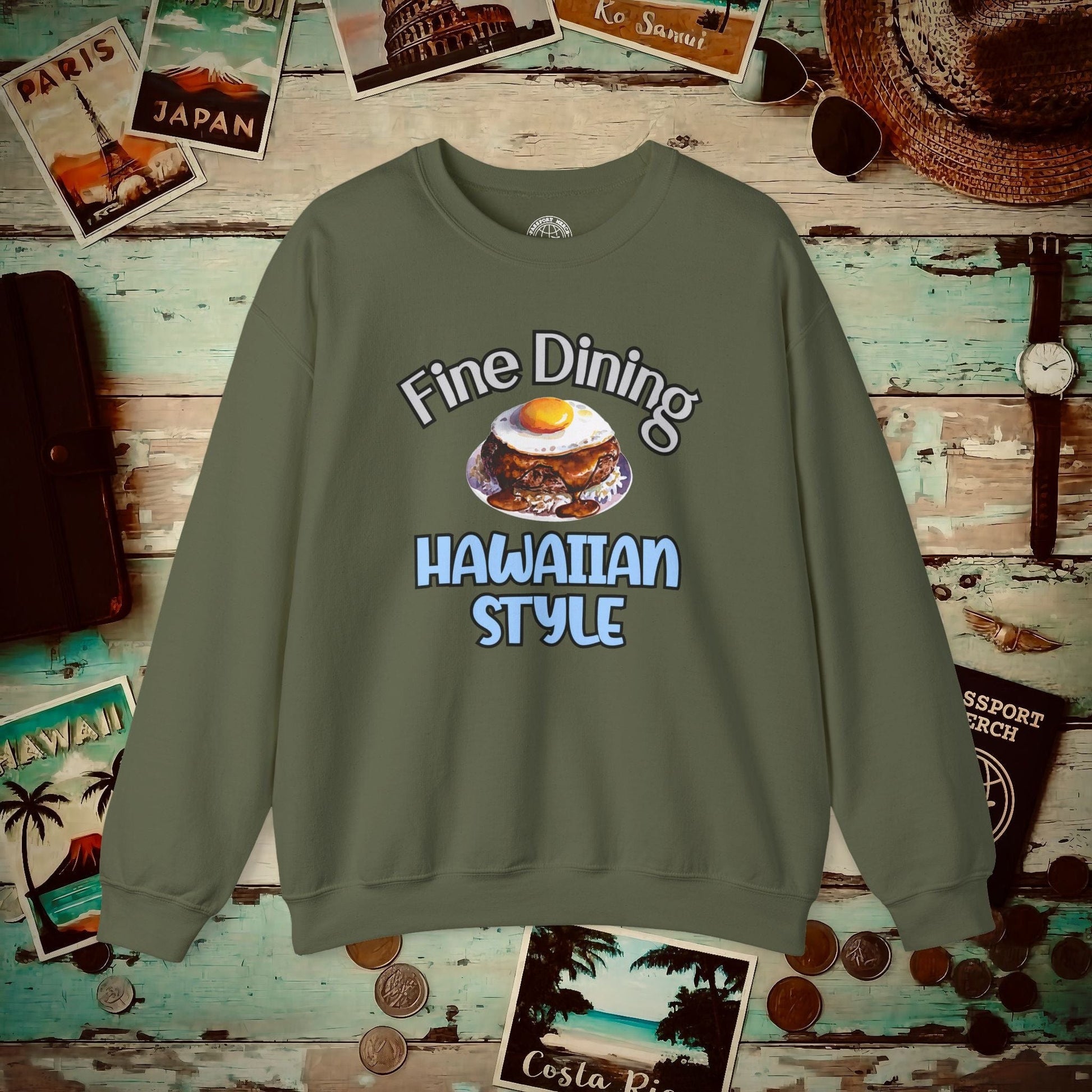 Loco Moco Fine Dining Hawaiian Style Crewneck Military Green / S