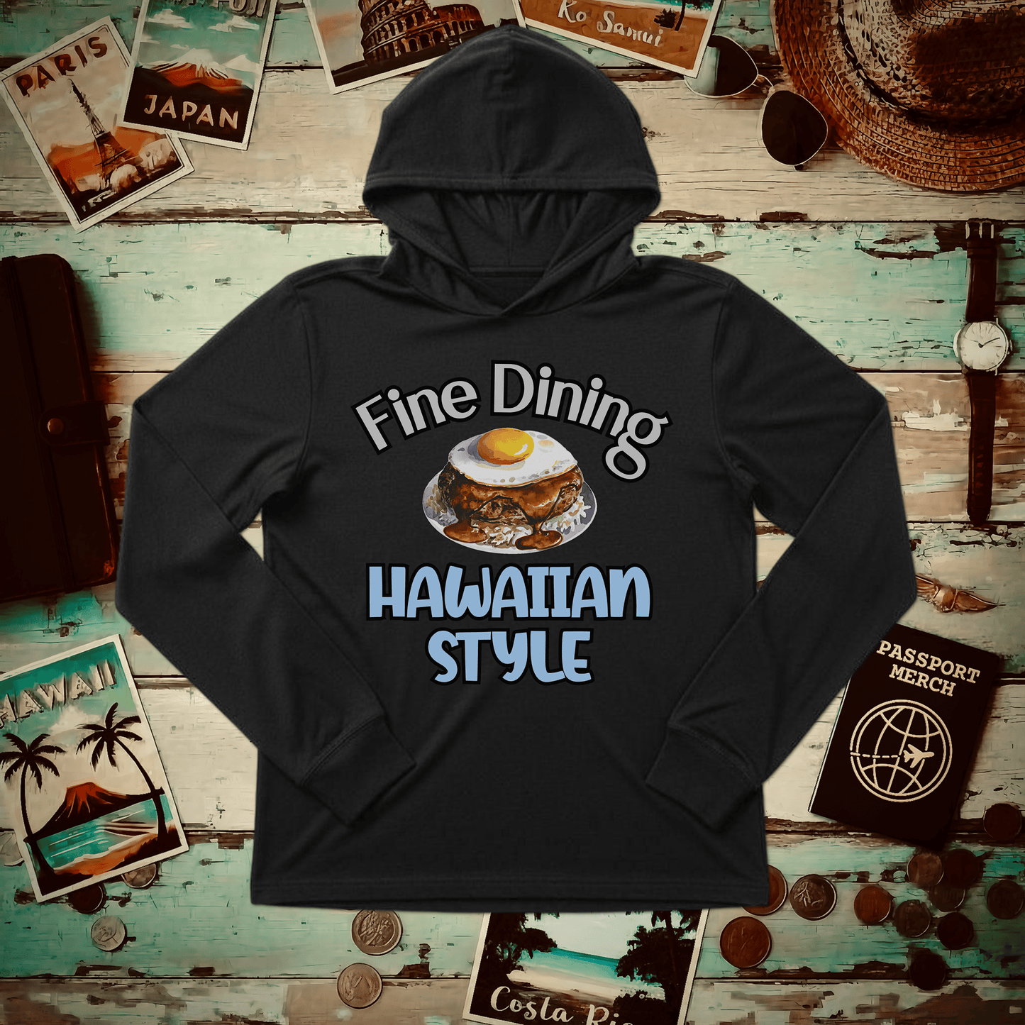 Loco Moco Fine Dining Hawaiian Style Hooded Long Sleeve Black / S