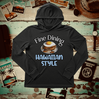 Loco Moco Fine Dining Hawaiian Style Hooded Long Sleeve Charcoal Black TriBlend / XS