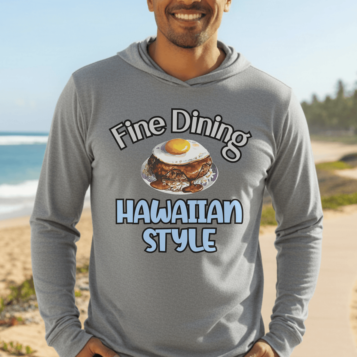 Loco Moco Fine Dining Hawaiian Style Hooded Long Sleeve Grey TriBlend / XS