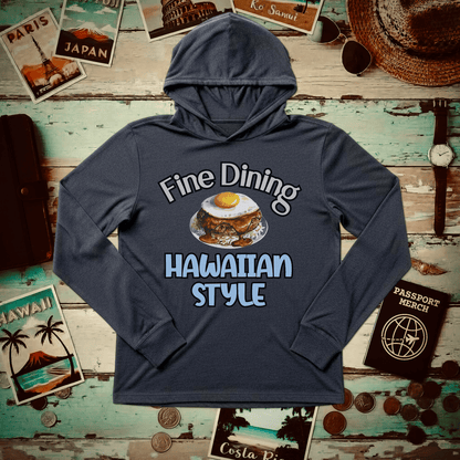 Loco Moco Fine Dining Hawaiian Style Hooded Long Sleeve Heather Navy / XS