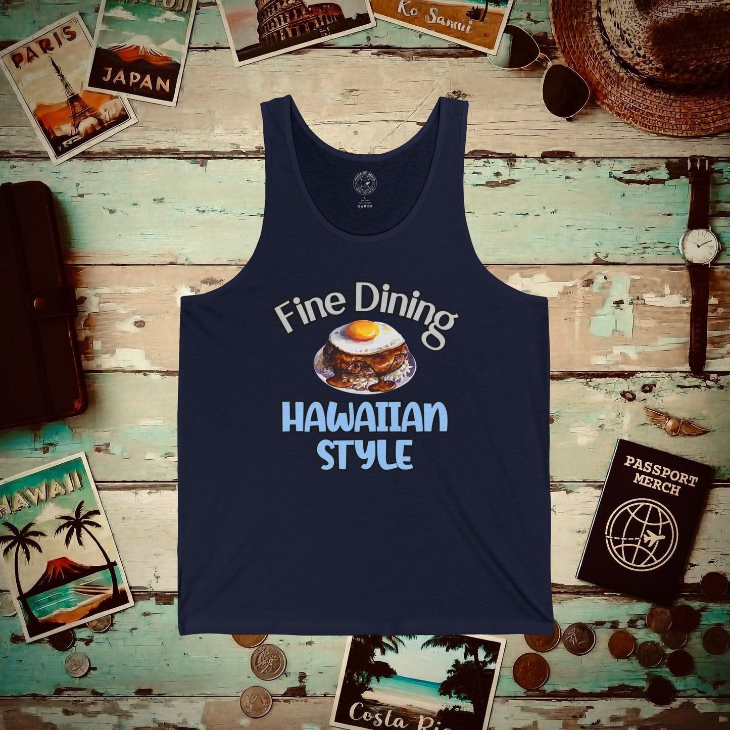 Loco Moco Fine Dining Hawaiian Style Tank Top Navy / XS