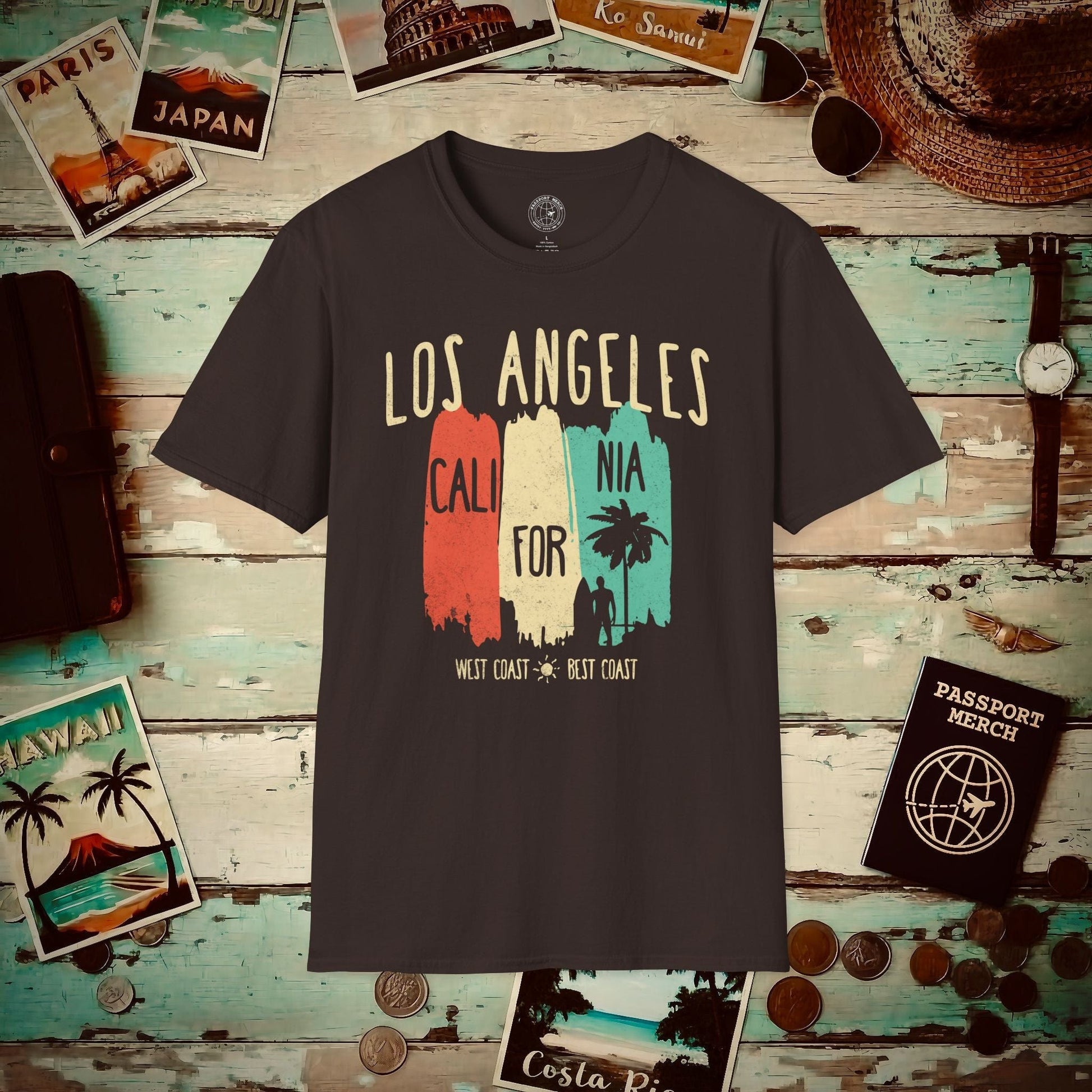 Los Angeles, West Coast Best Coast California T-Shirt Dark Chocolate / S