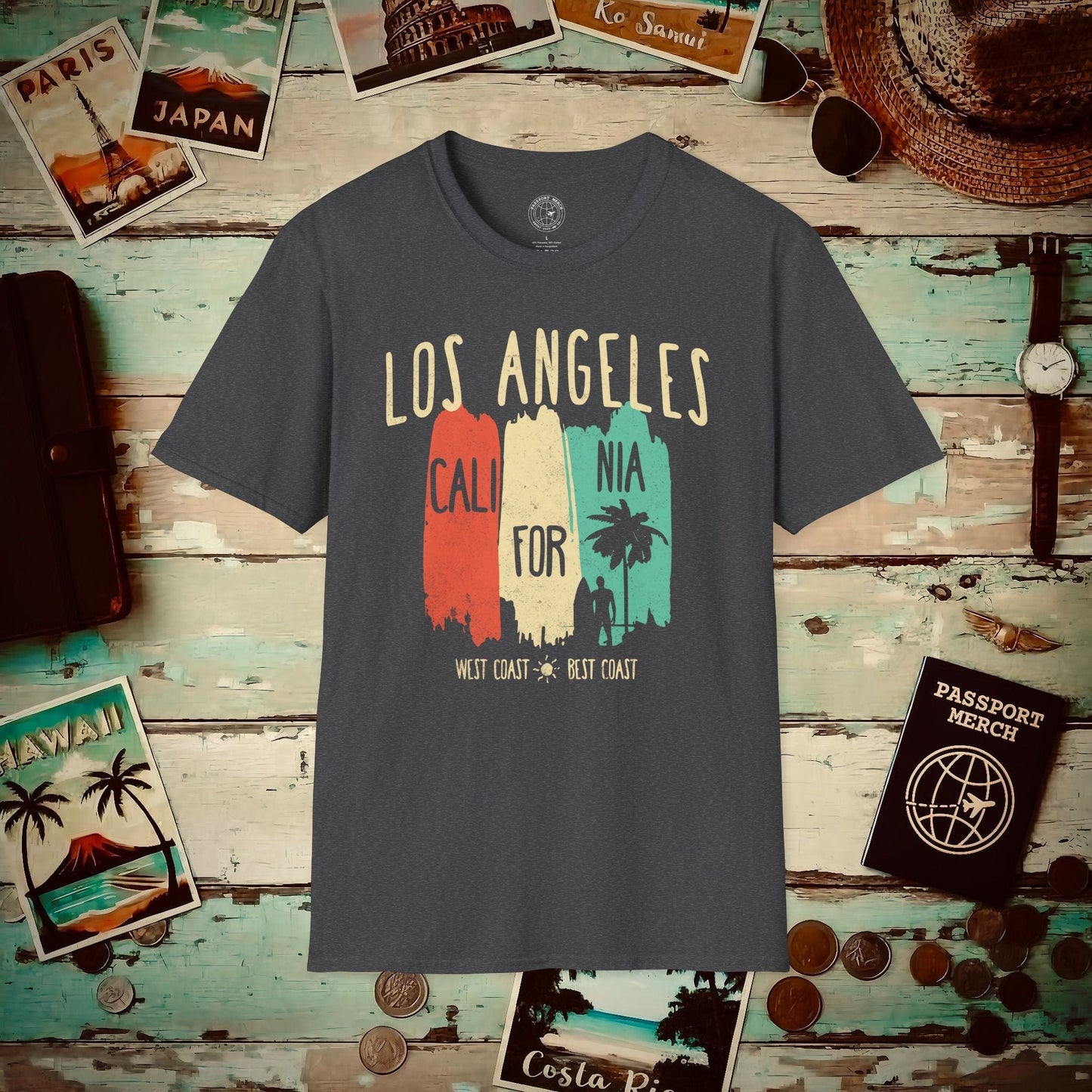 Los Angeles, West Coast Best Coast California T-Shirt Dark Heather / S