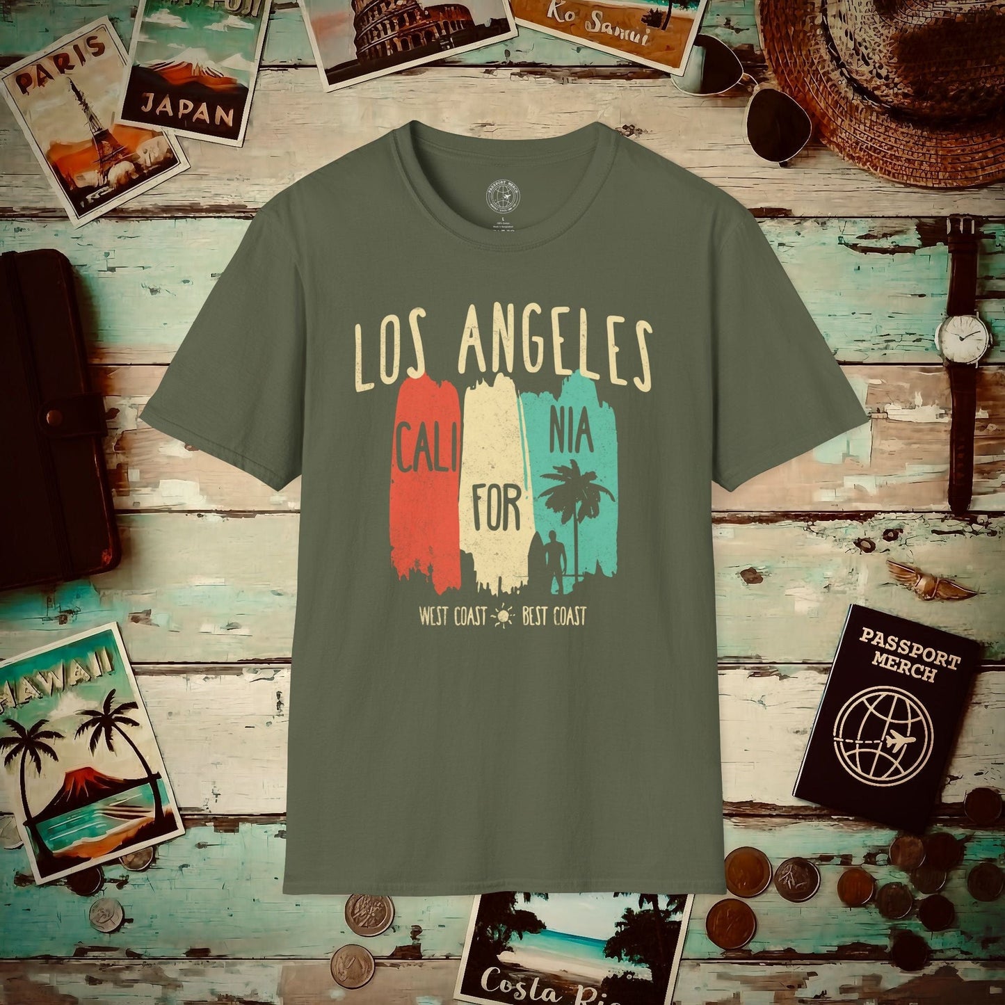 Los Angeles, West Coast Best Coast California T-Shirt Military Green / S